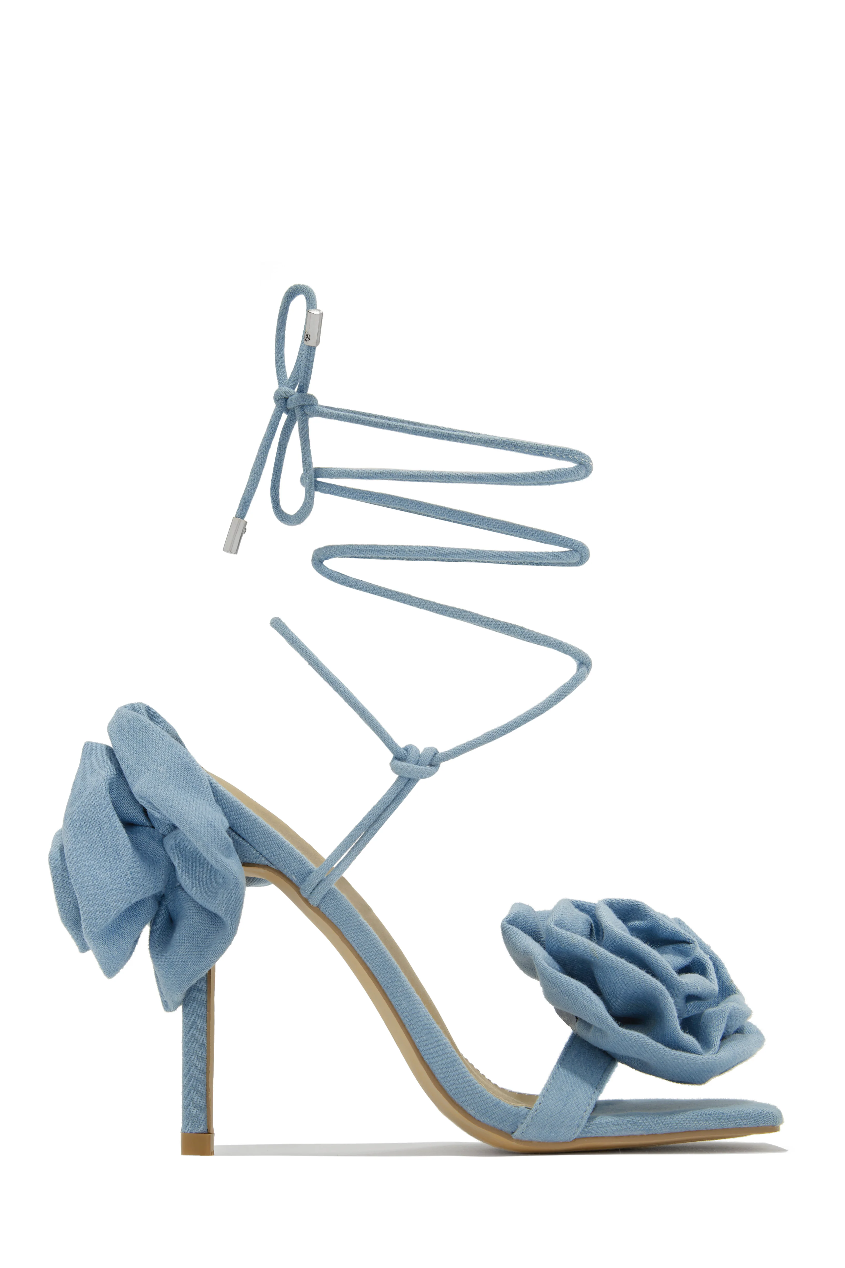 Divine Bloom Rosette Lace Up Heels - Denim - Image 3