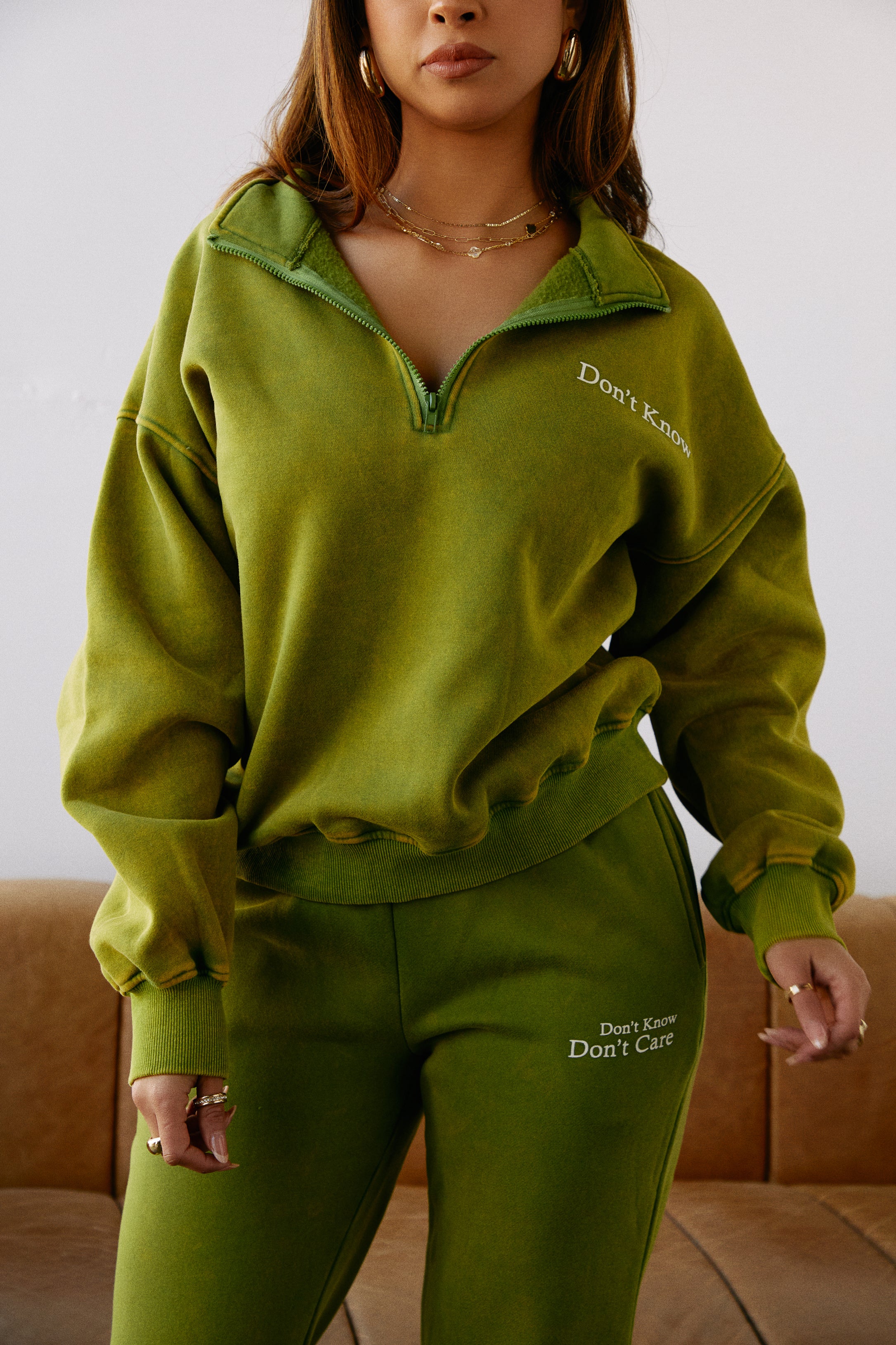 Don't Know Don't Care High Waist Wide Leg Sweat Pant - Green - Image 5