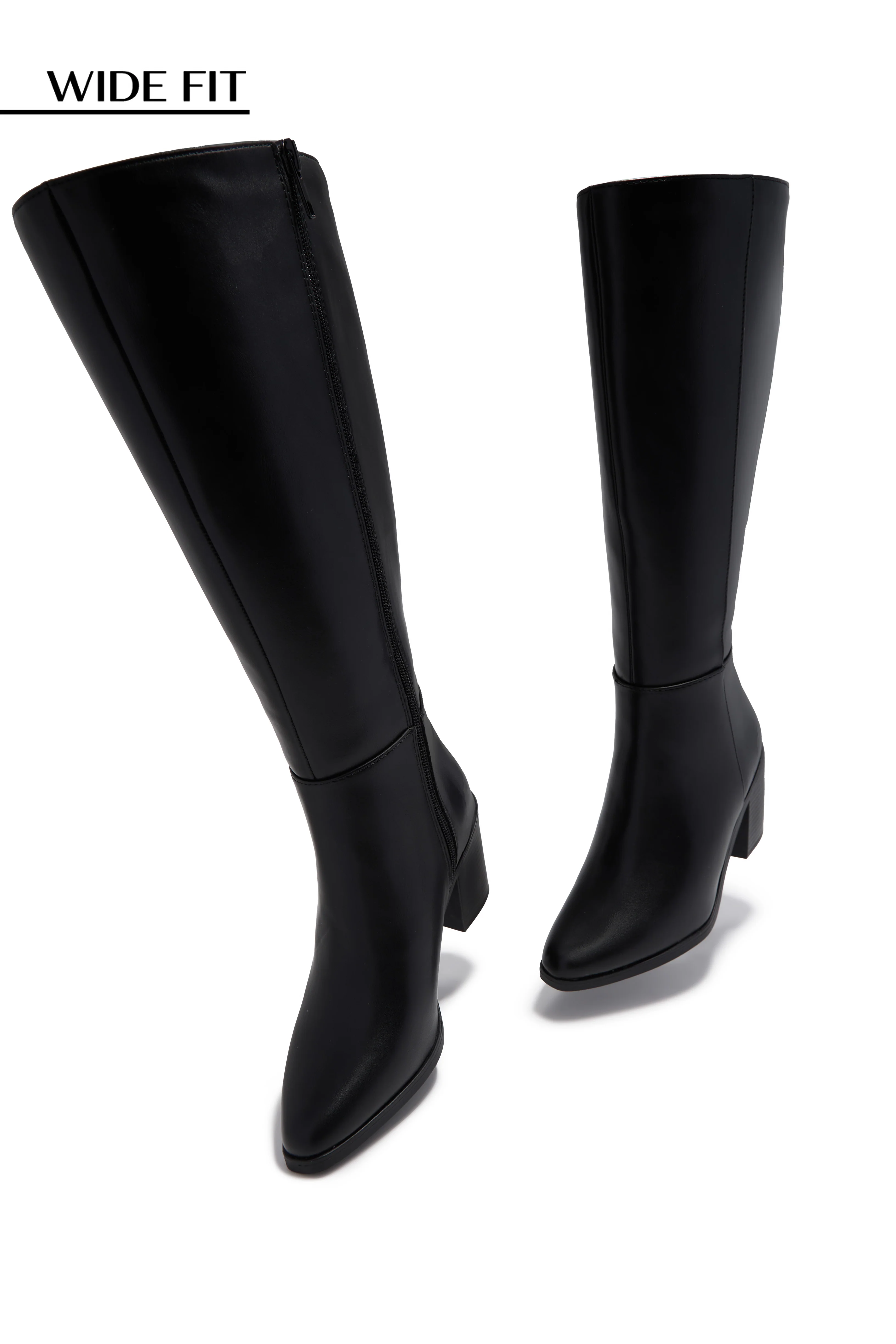 Draya Wide Fit Block Heel Boots - Black - Image 3