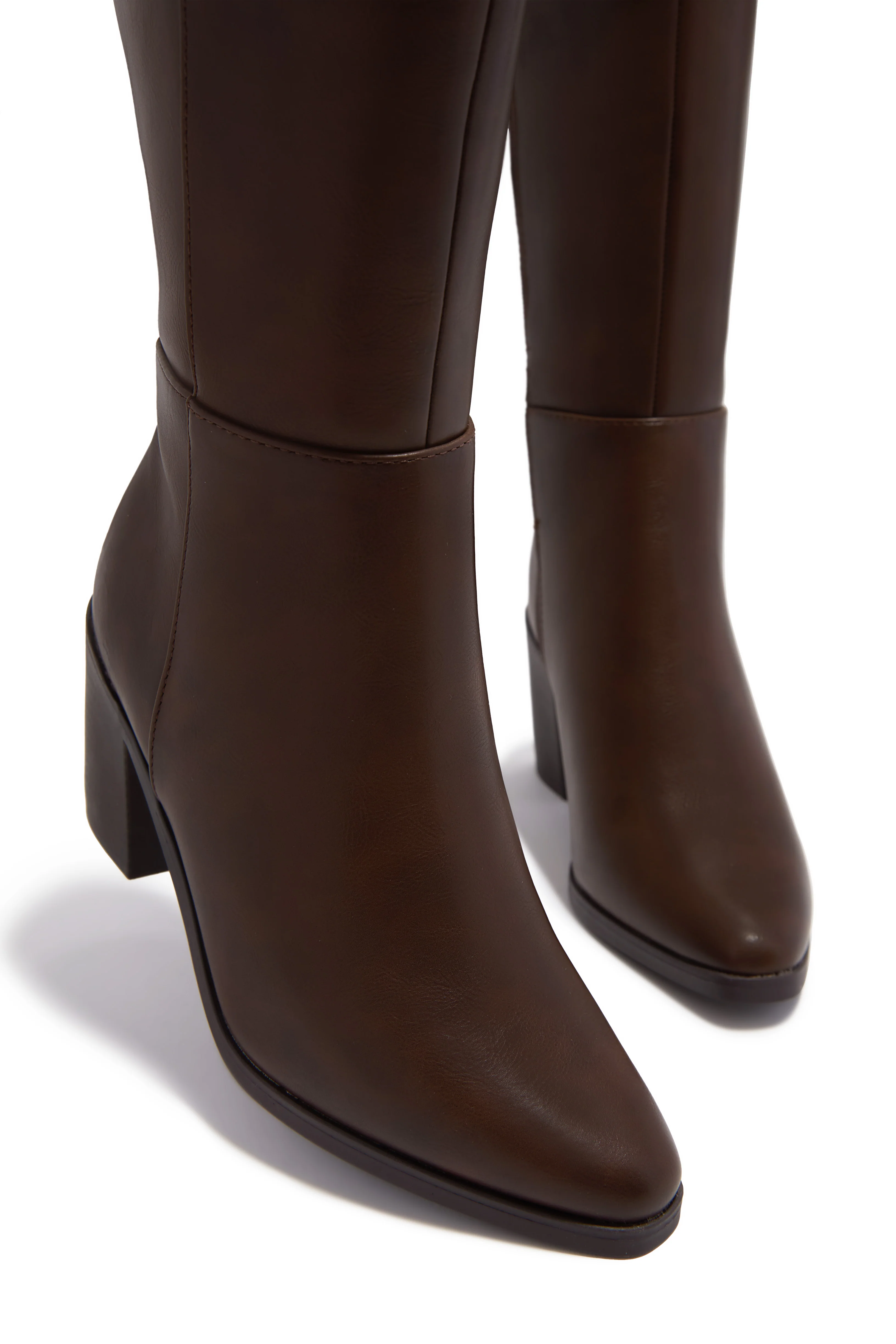 Draya Wide Fit Block Heel Boots - Brown - Image 2