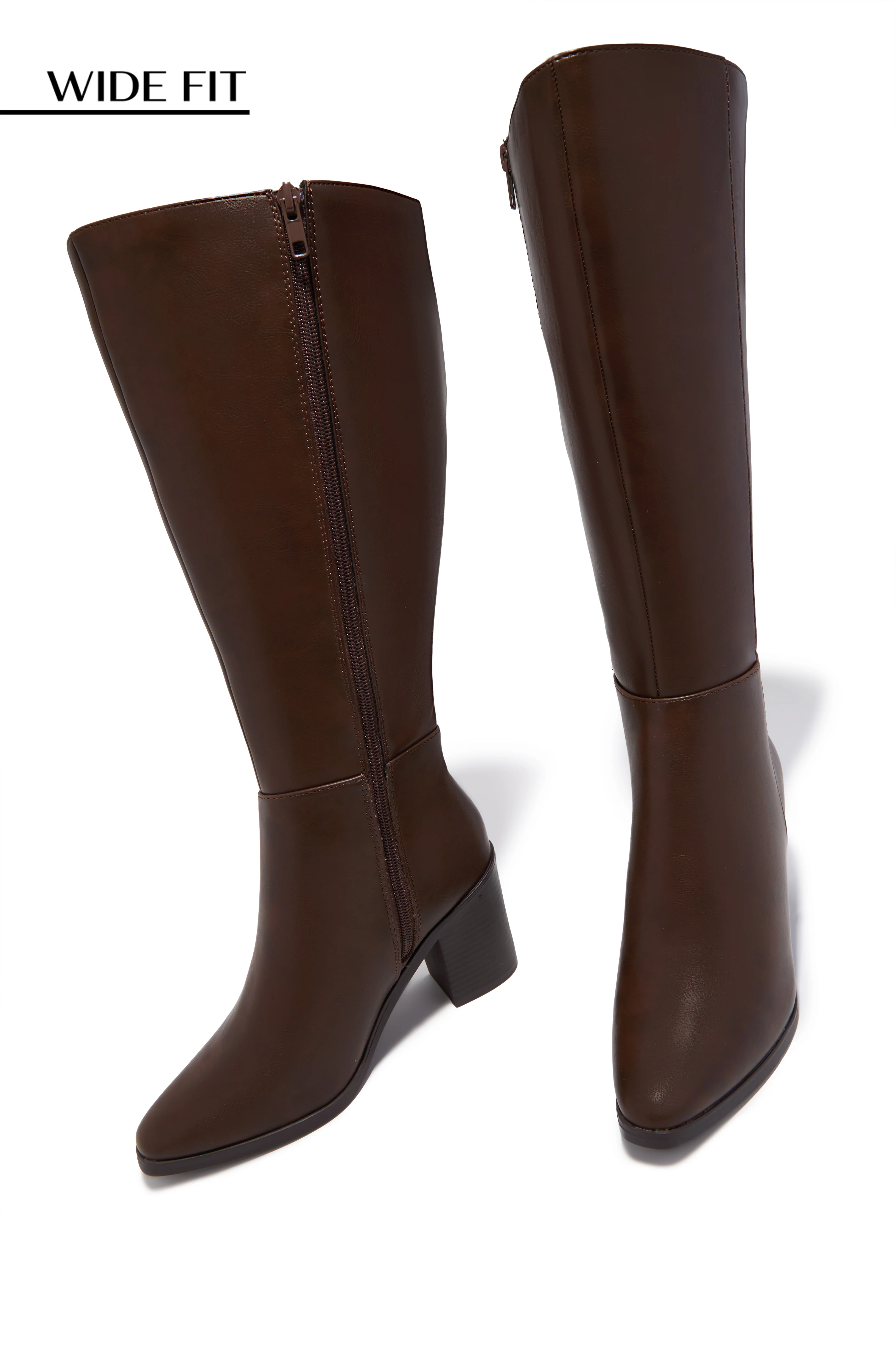 Draya Wide Fit Block Heel Boots - Brown - Image 3