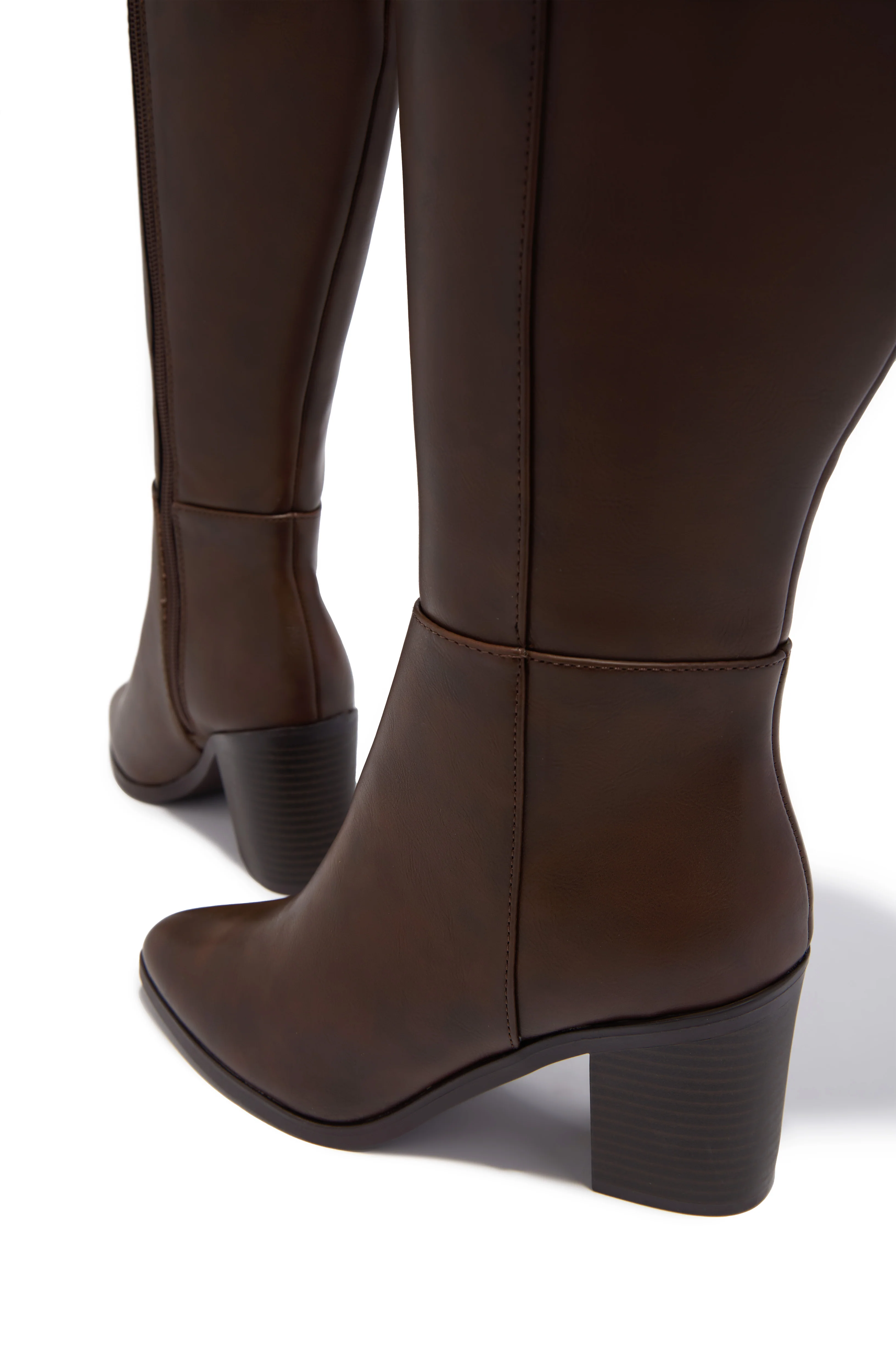 Draya Wide Fit Block Heel Boots - Brown - Image 4