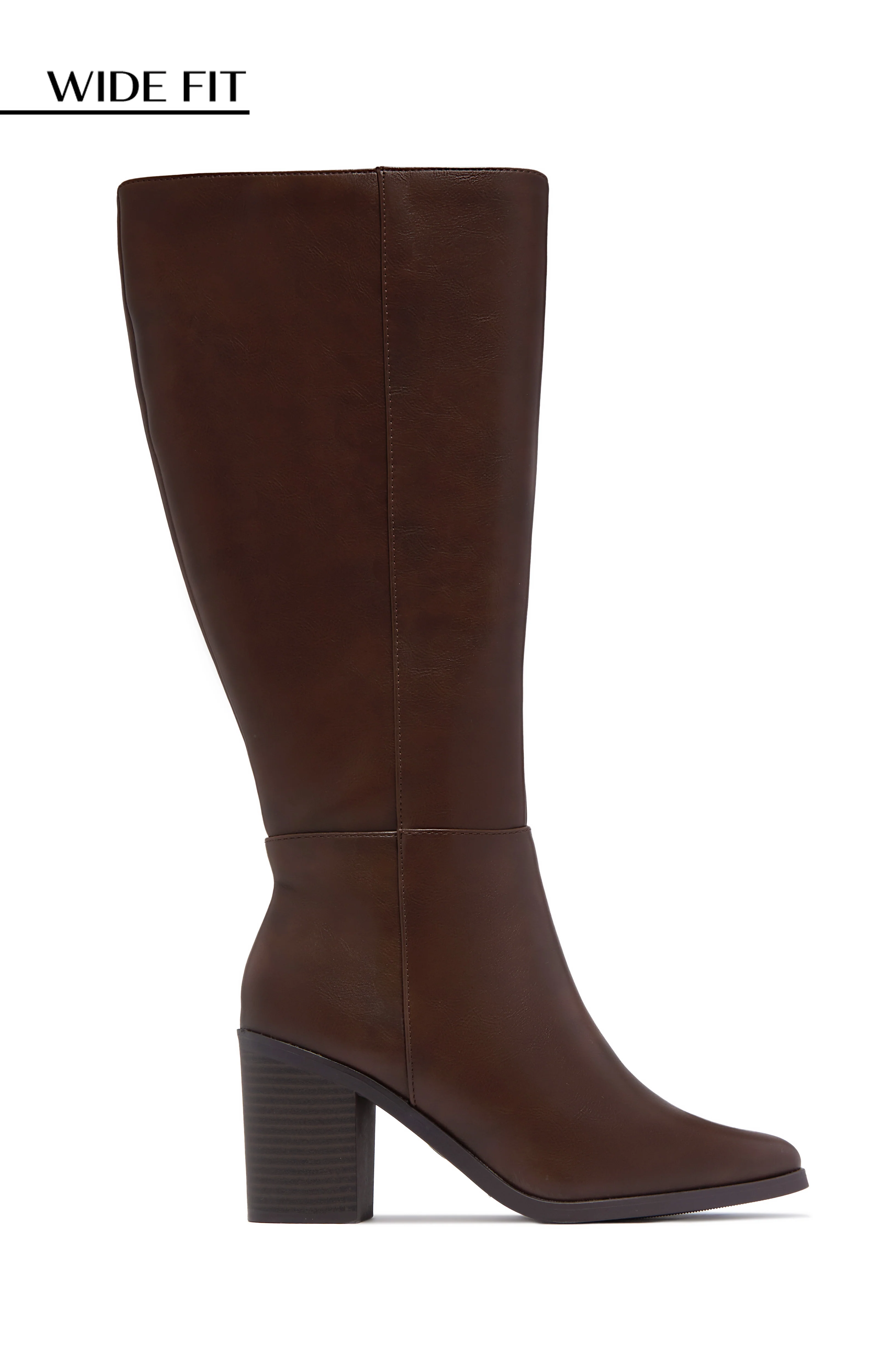 Draya Wide Fit Block Heel Boots - Brown - Image 5
