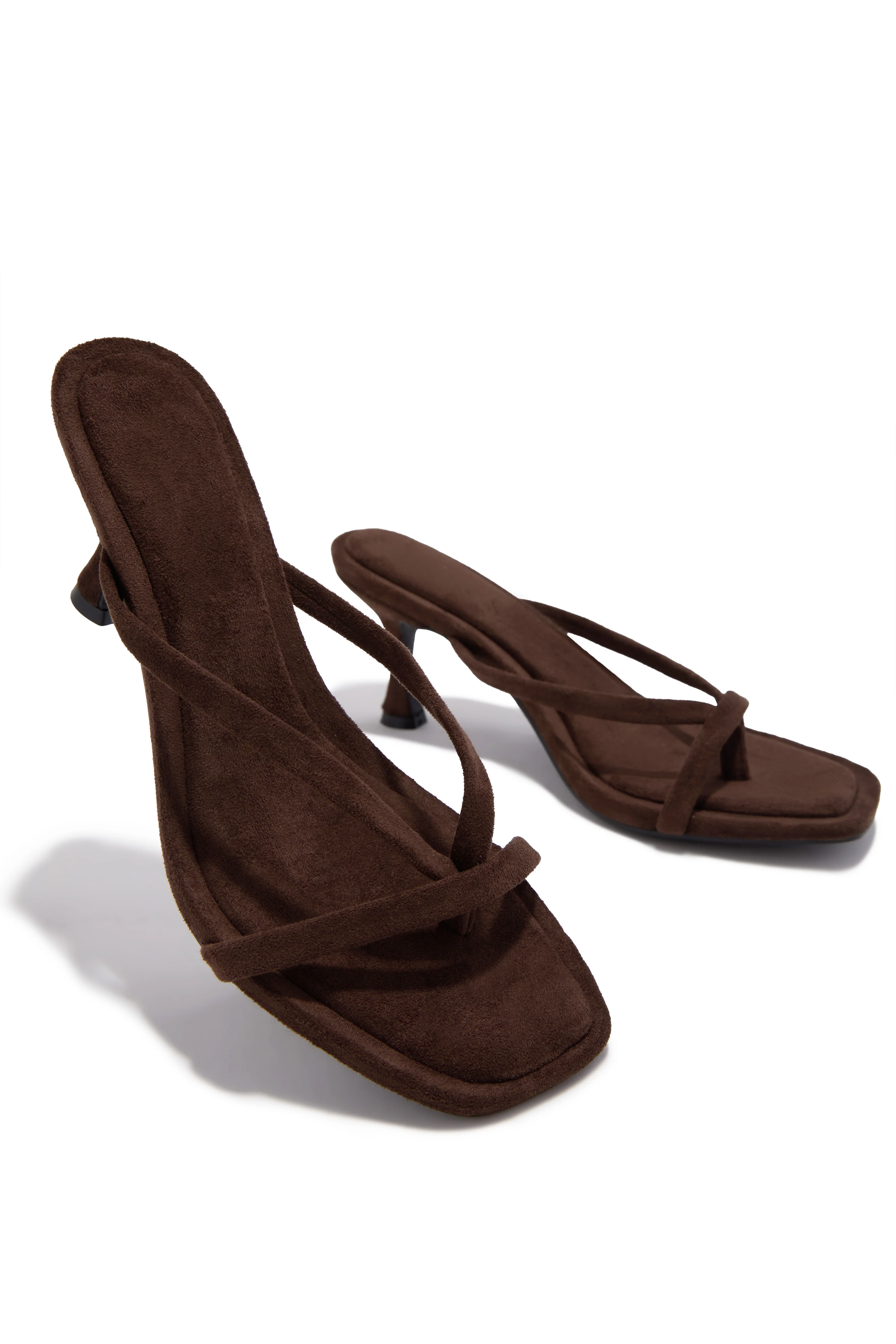 Elena Mid Heel Mules - Brown Suede - Image 2