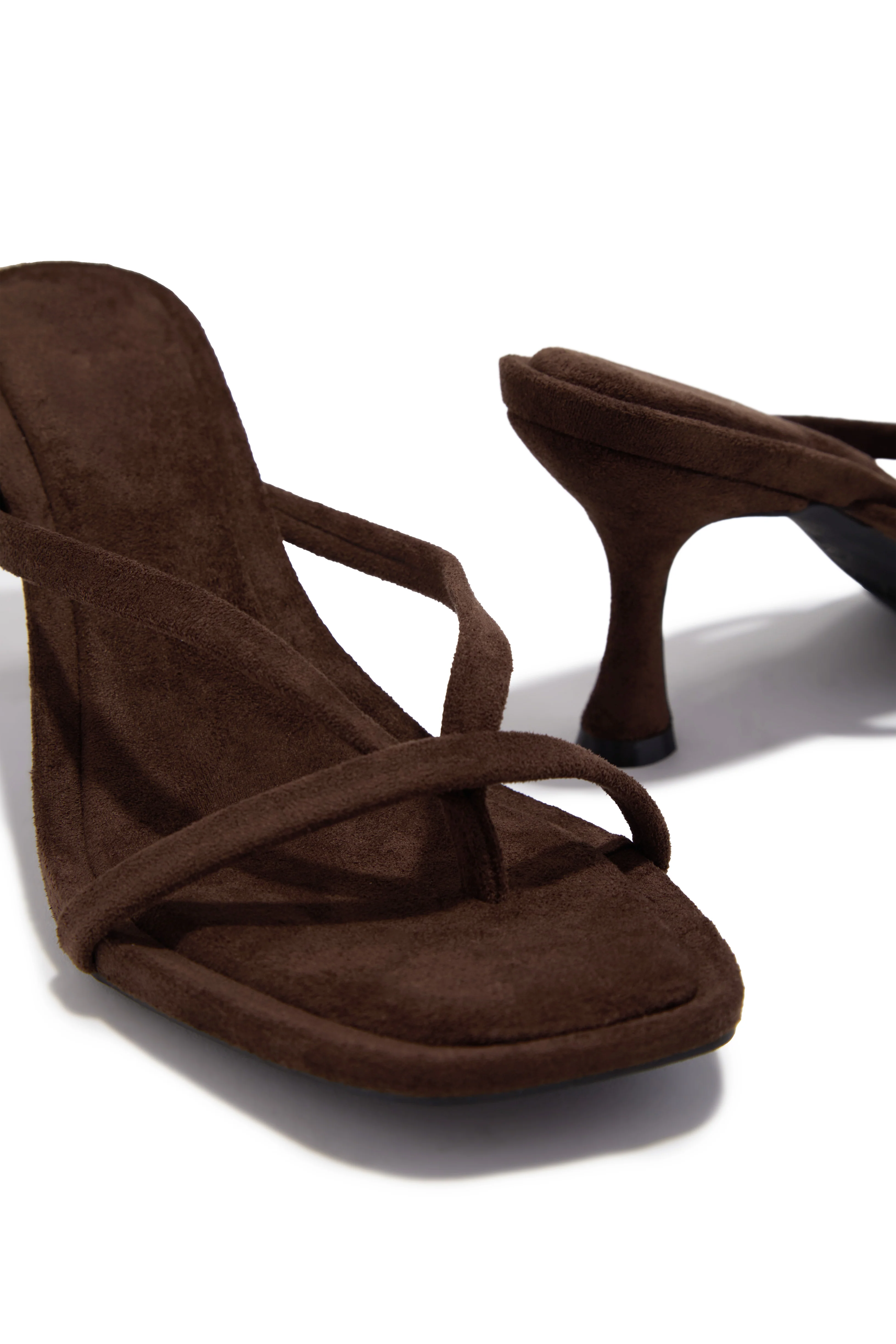 Elena Mid Heel Mules - Brown Suede - Image 3