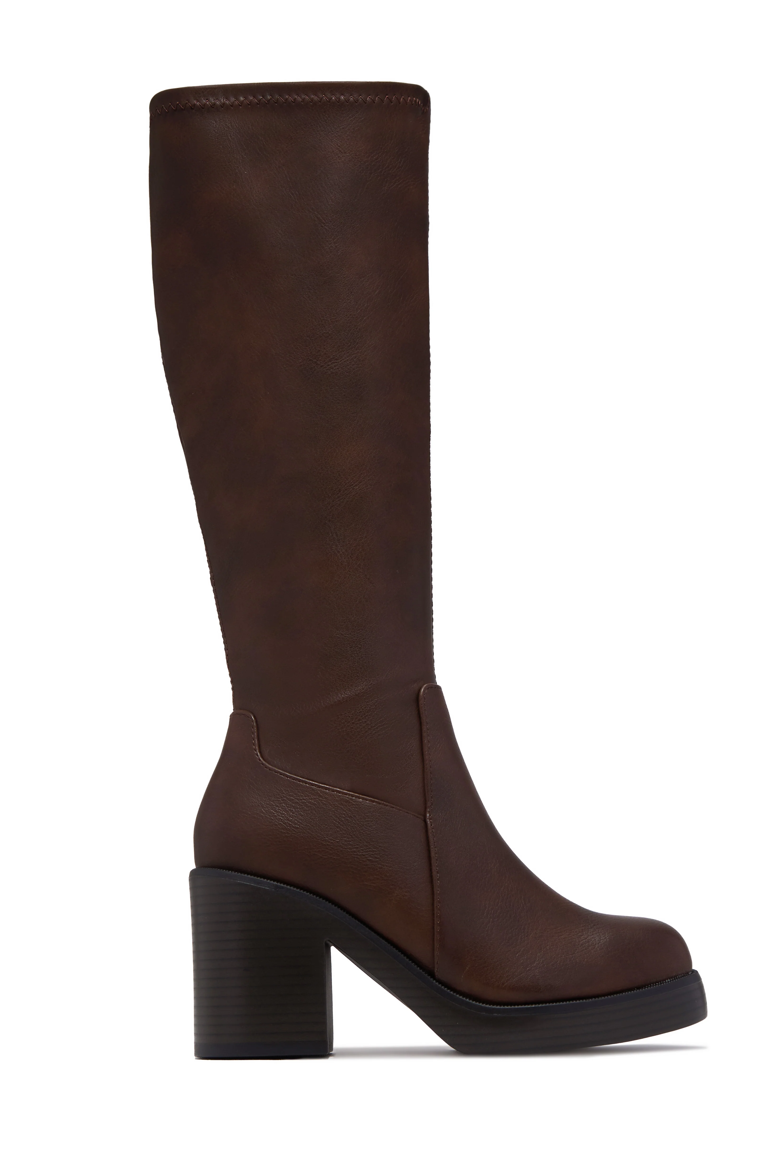 Ellane Block Heel Platform Boots - Brown