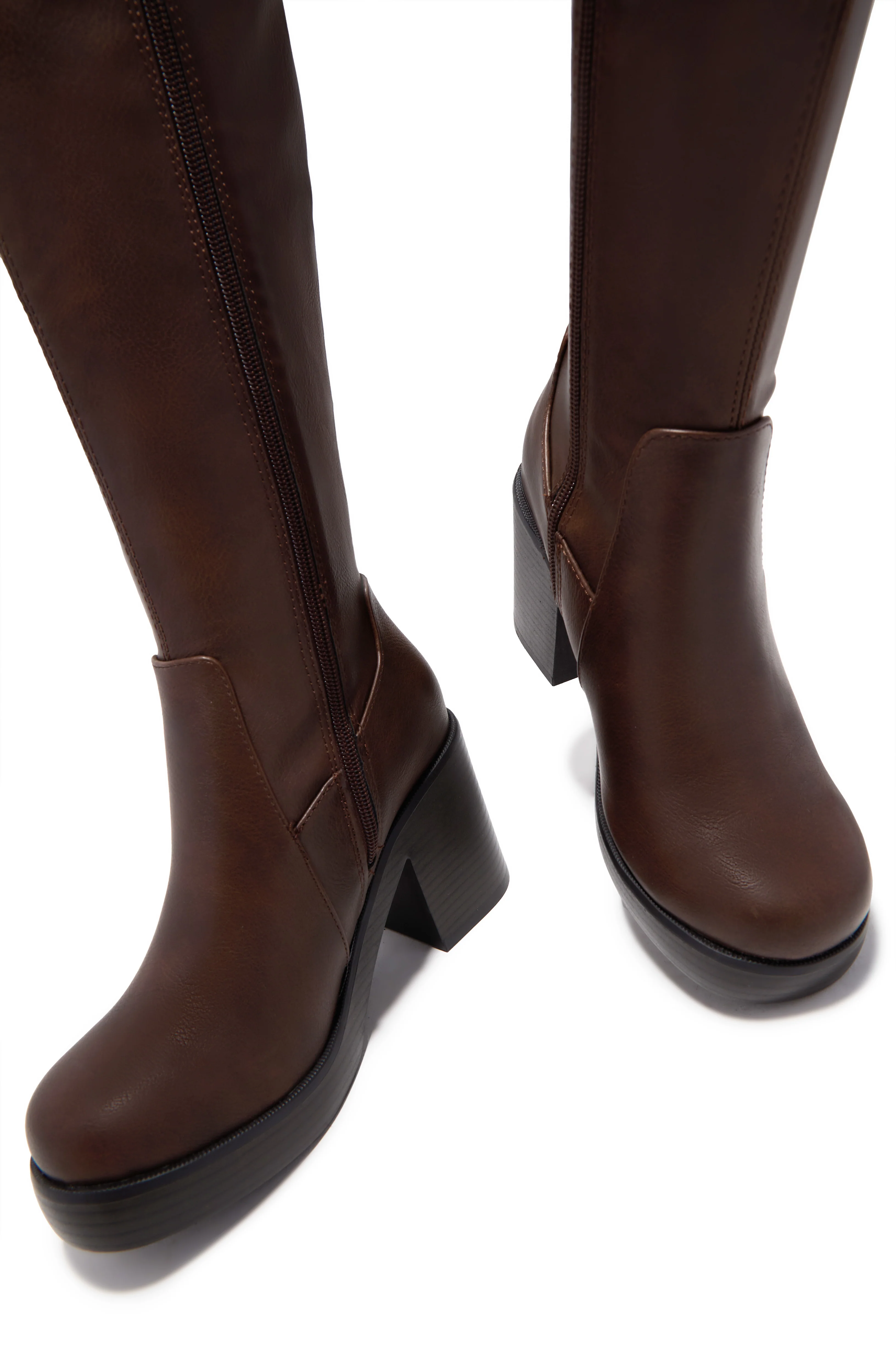 Ellane Block Heel Platform Boots - Brown - Image 2