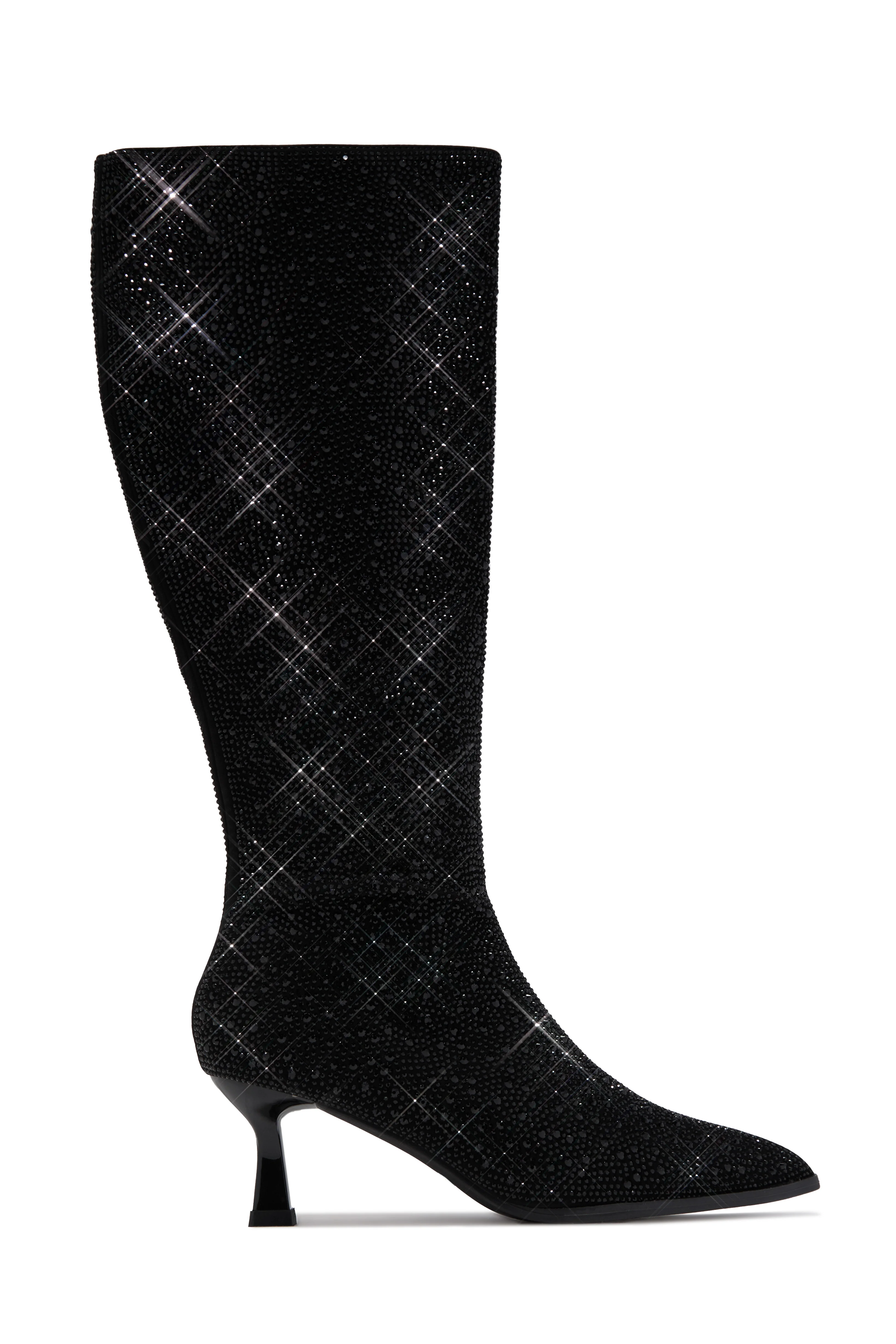 Elvia Embellished Kitten Heel Boots - Black - Image 6