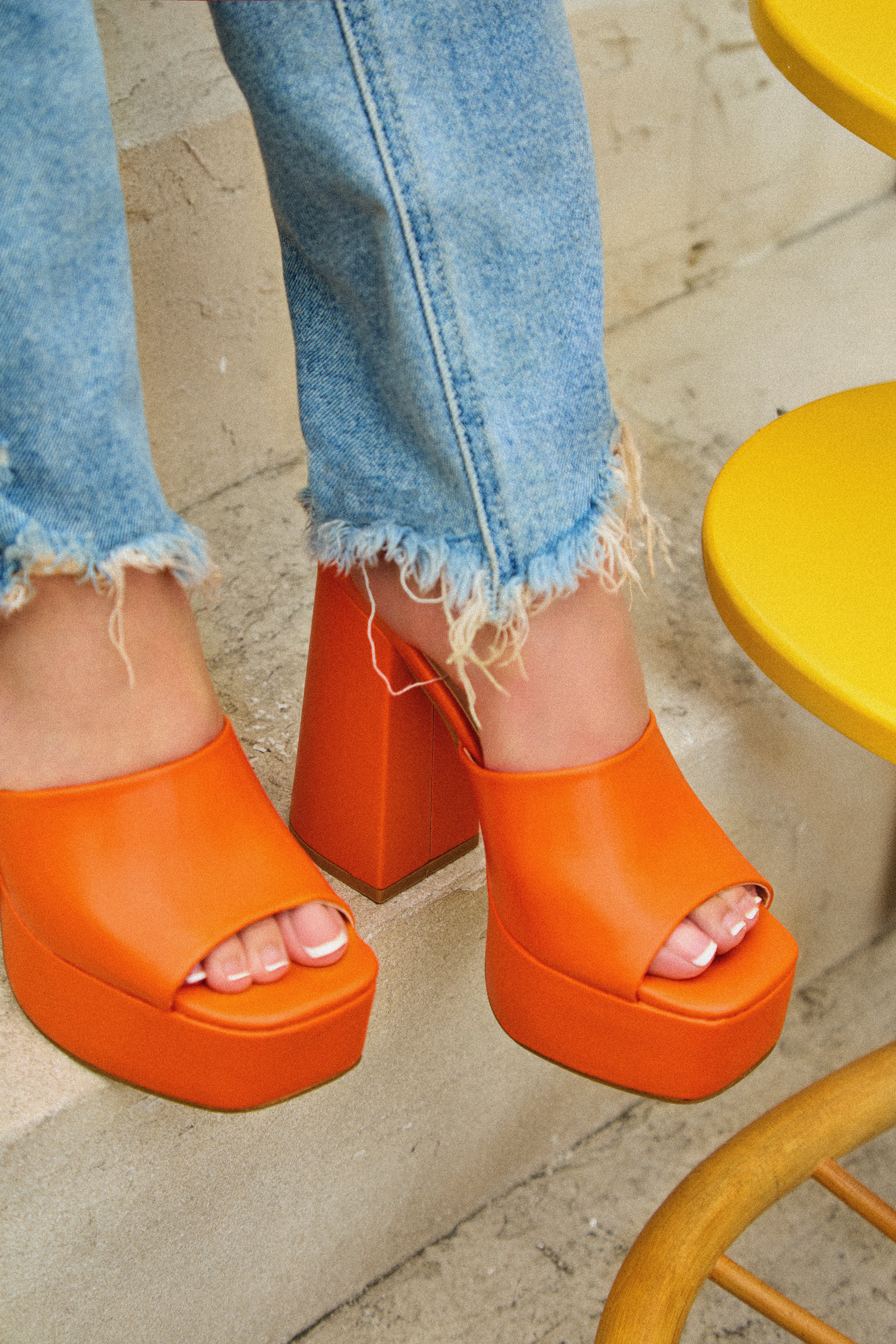 Emily Platform Block Heel Mules - Orange