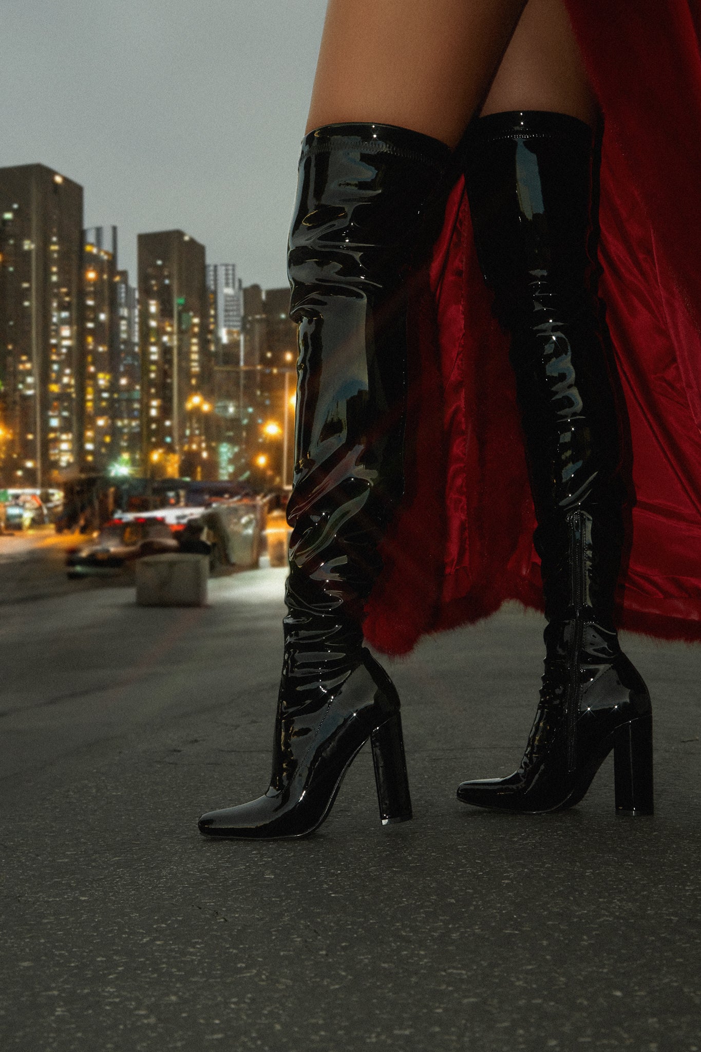 Ericka Block Heel Over The Knee Boots - Black - Image 3