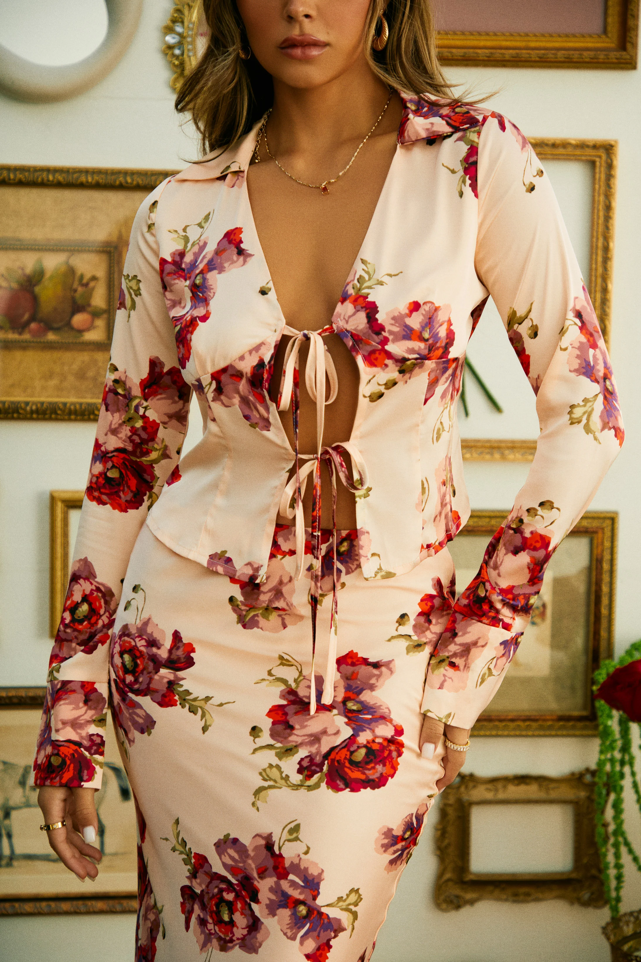 Fall In Love Long Sleeve Satin Top - Cream - Image 7