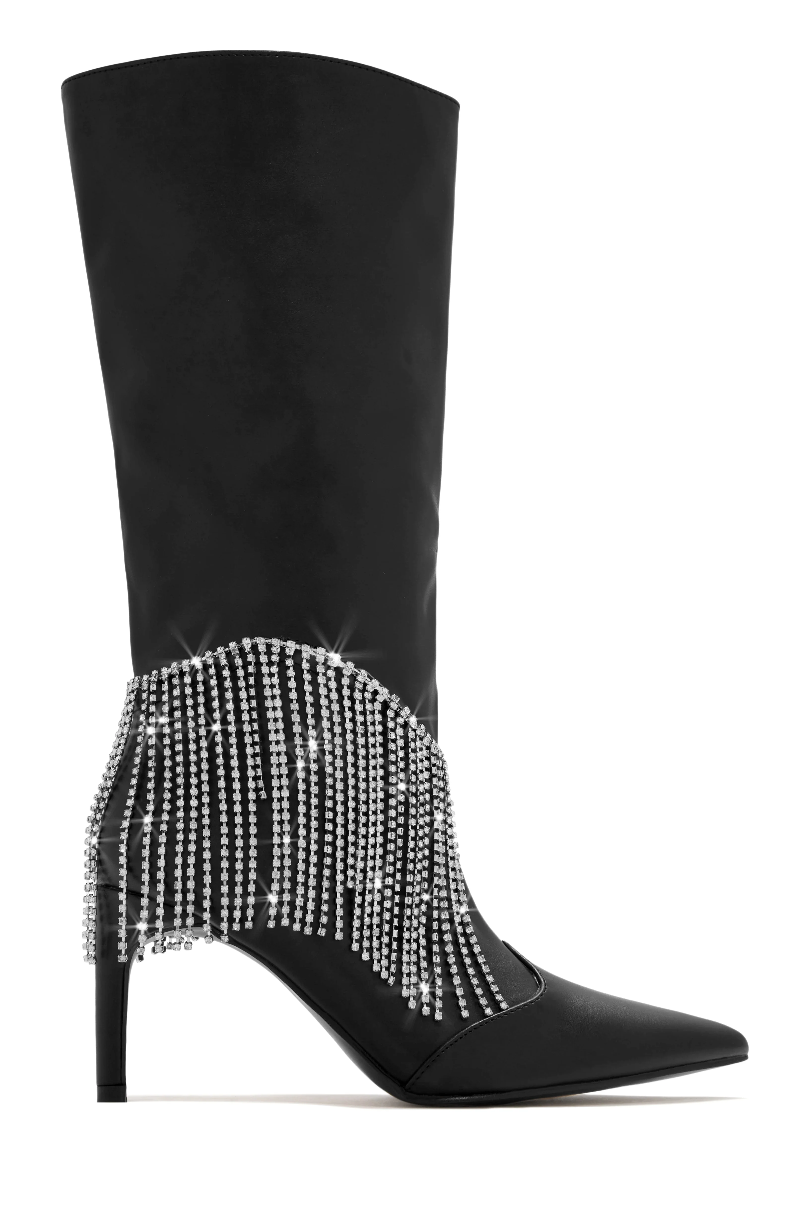 Faye Embellished Fringe Knee High Boots - Black - Image 9