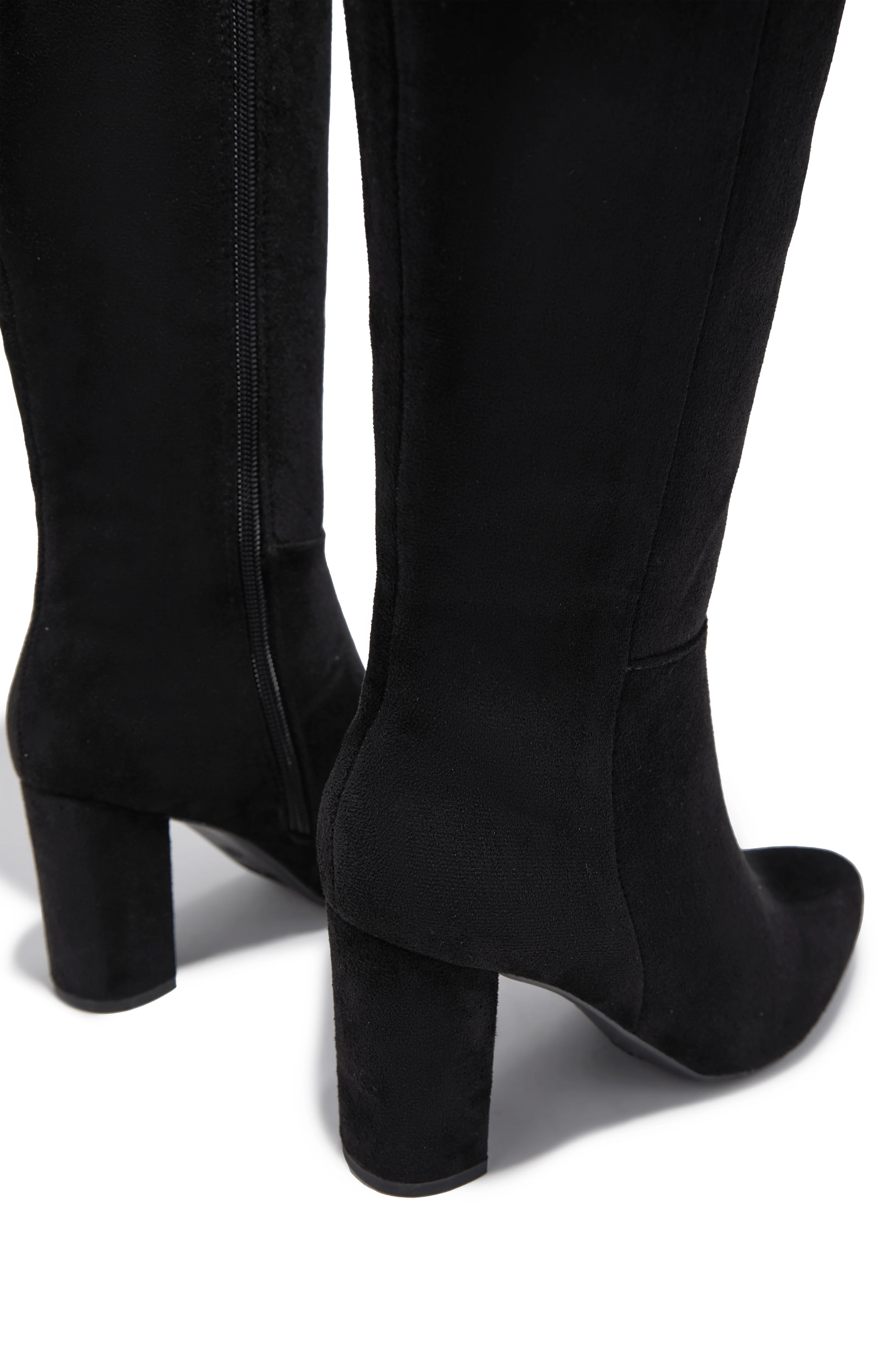 Fine Time Block Heel Knee High Boots - Black Suede - Image 2