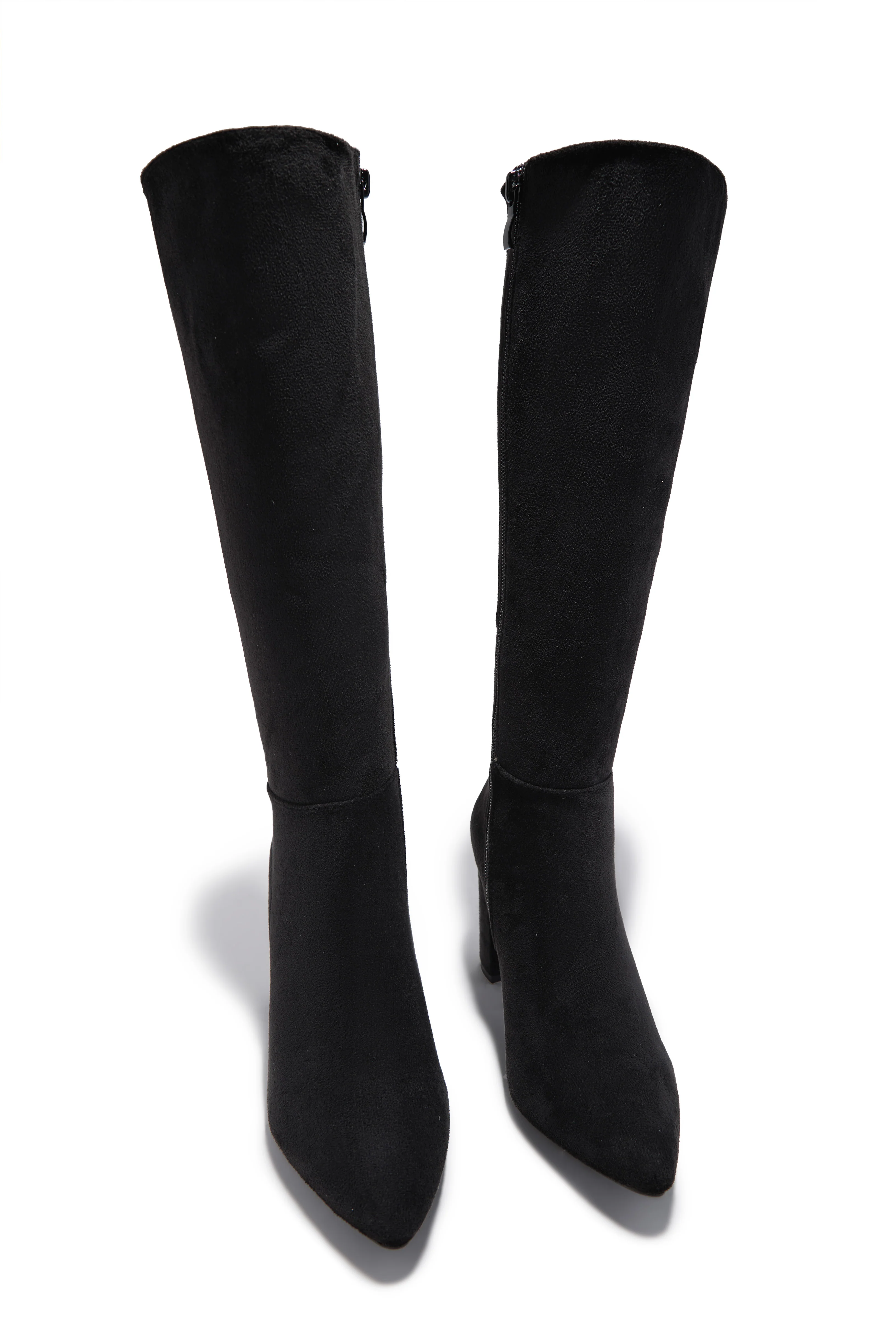 Fine Time Block Heel Knee High Boots - Black Suede - Image 3