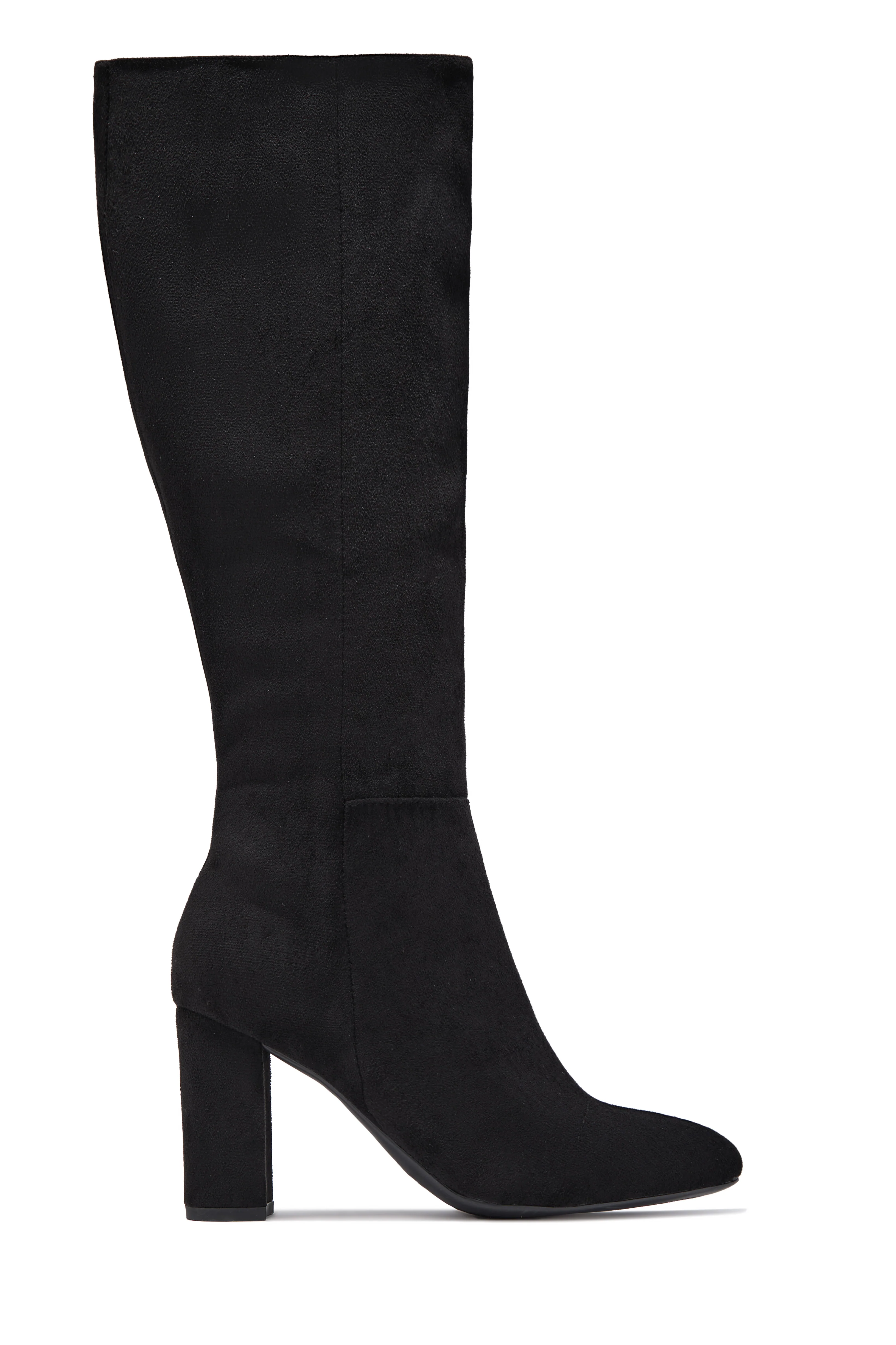 Fine Time Block Heel Knee High Boots - Black Suede - Image 5