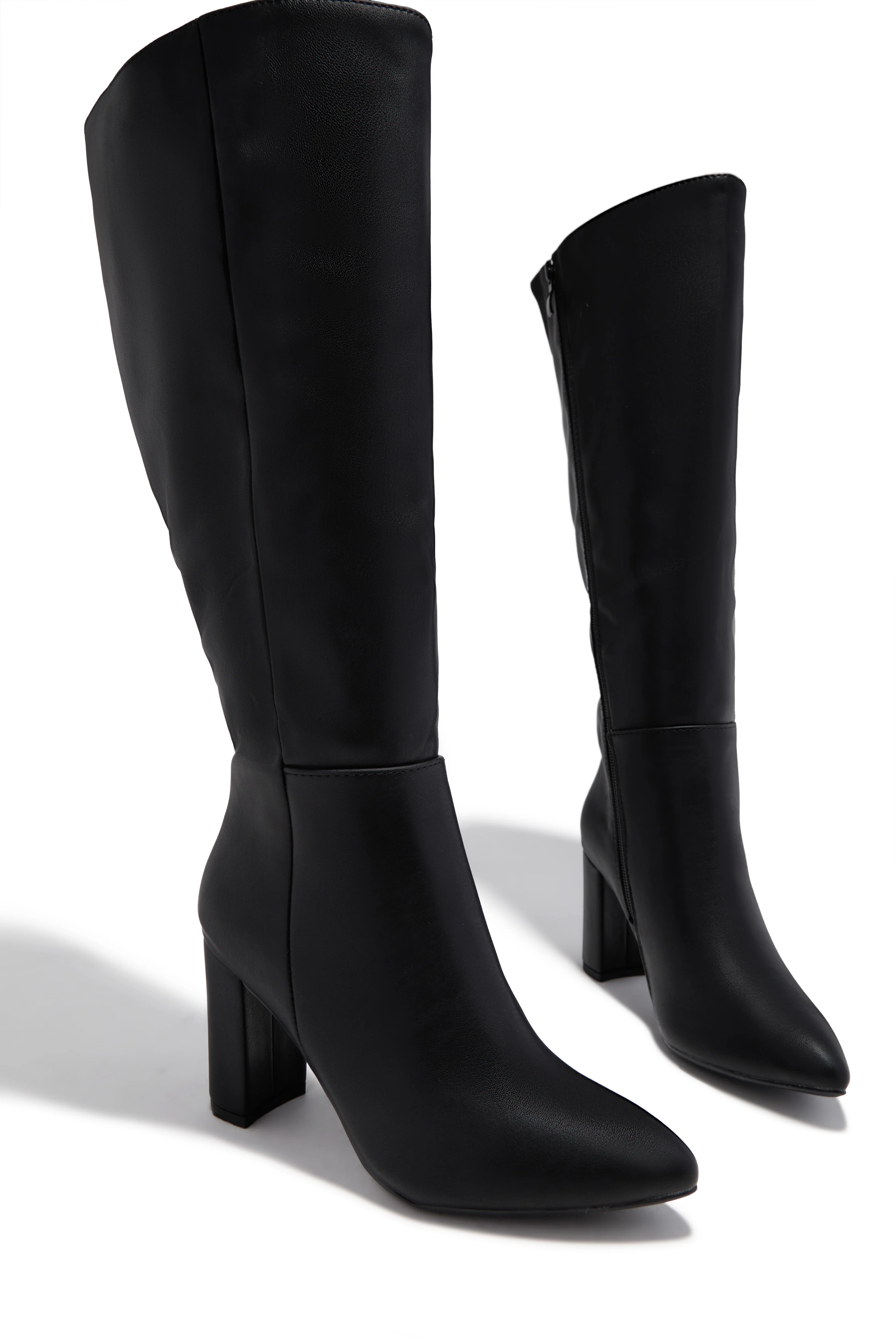 Fine Time Wide Fit Block Heel Knee High Boots - Black - Image 2