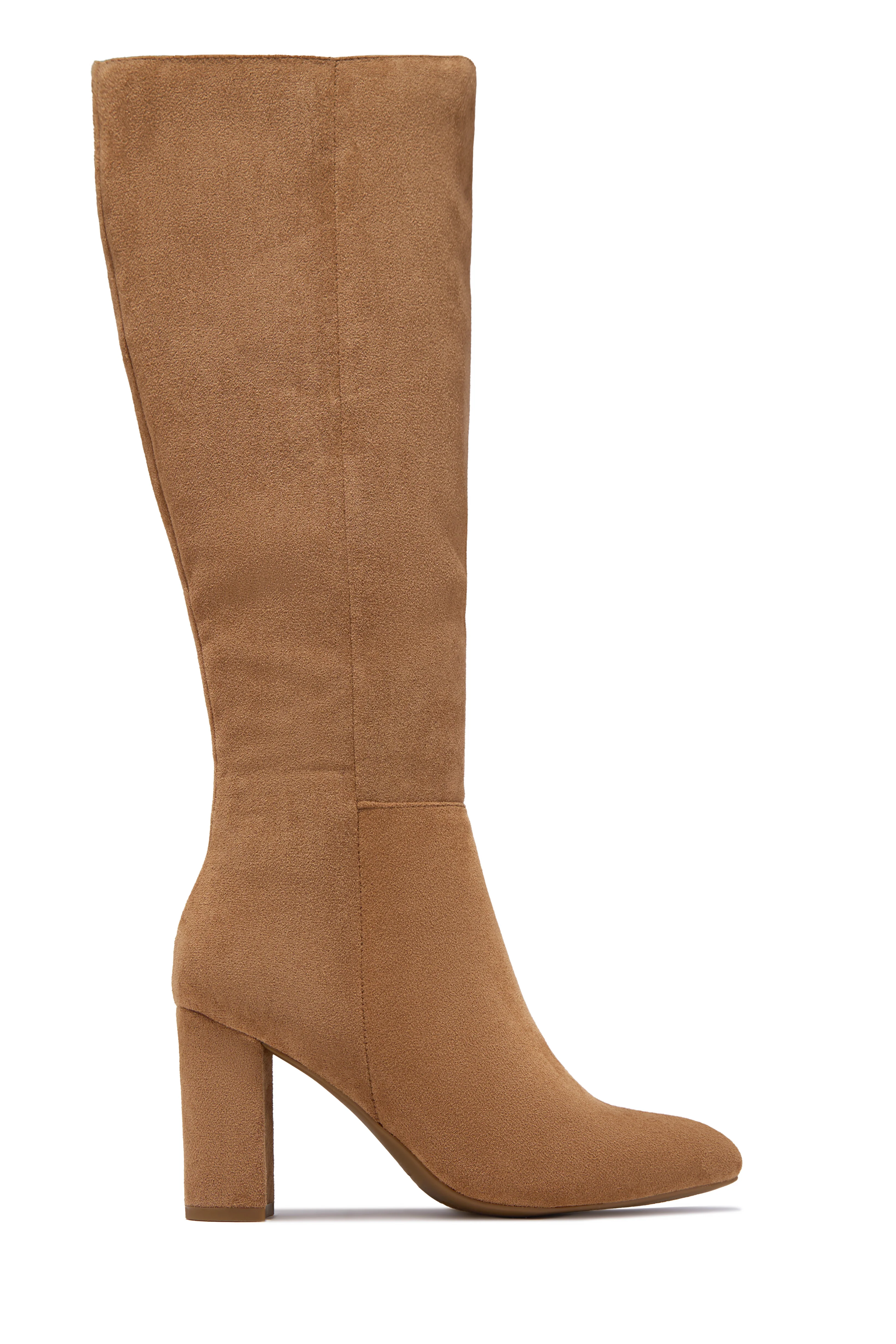 Fine Time Block Heel Knee High Boots - Camel Suede - Image 5