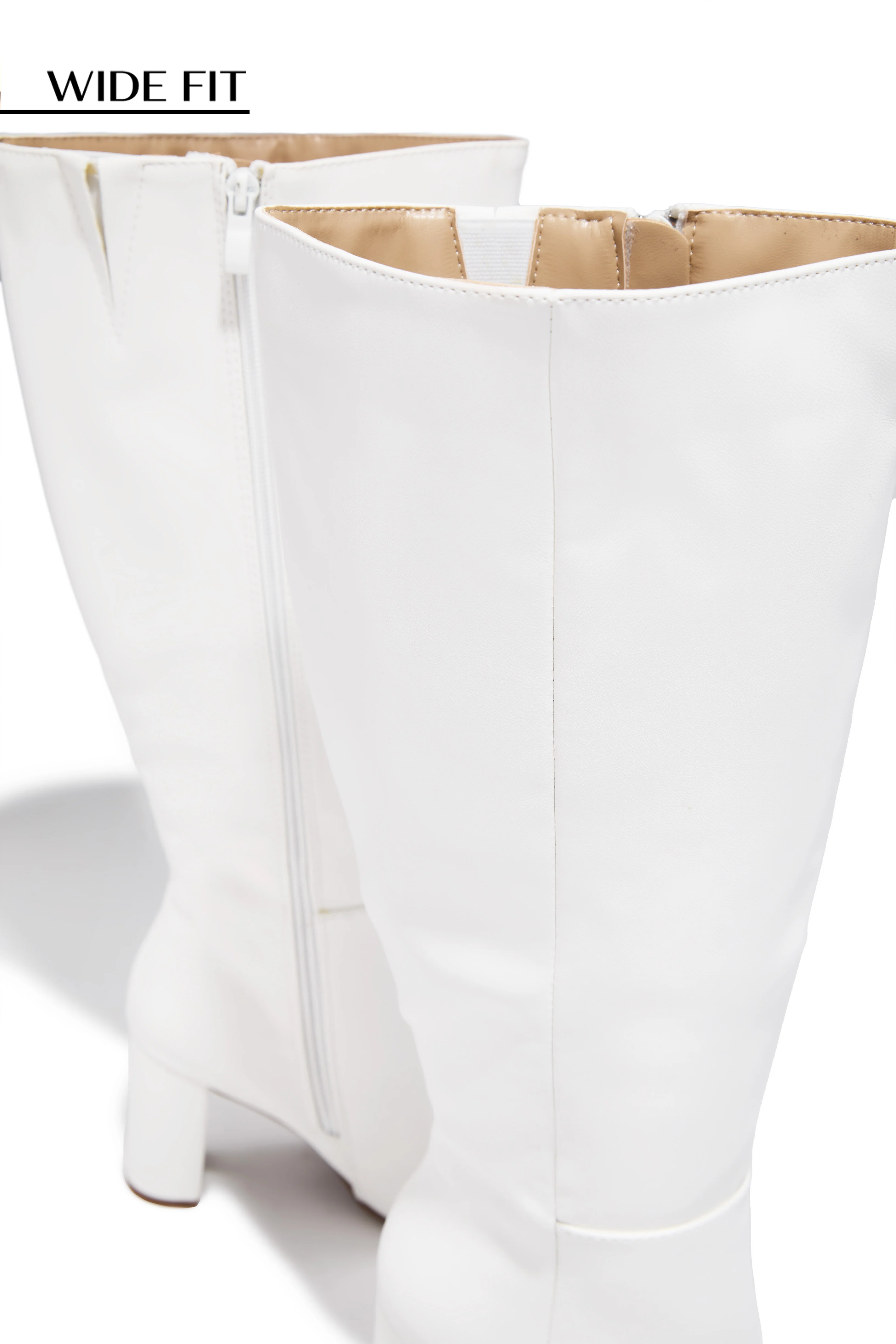 Fine Time Wide Fit Block Heel Knee High Boots - White - Image 2