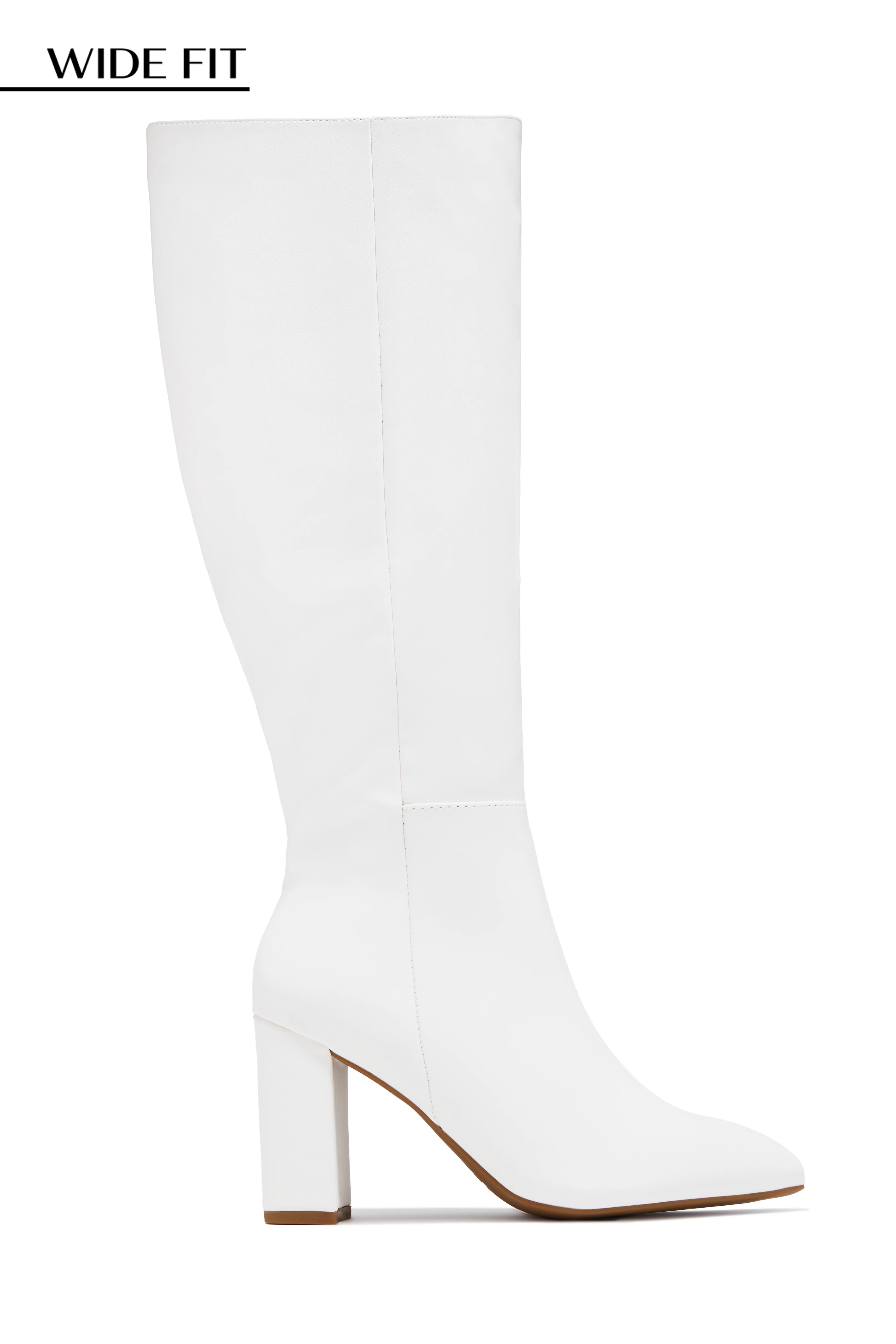 Fine Time Wide Fit Block Heel Knee High Boots - White - Image 5