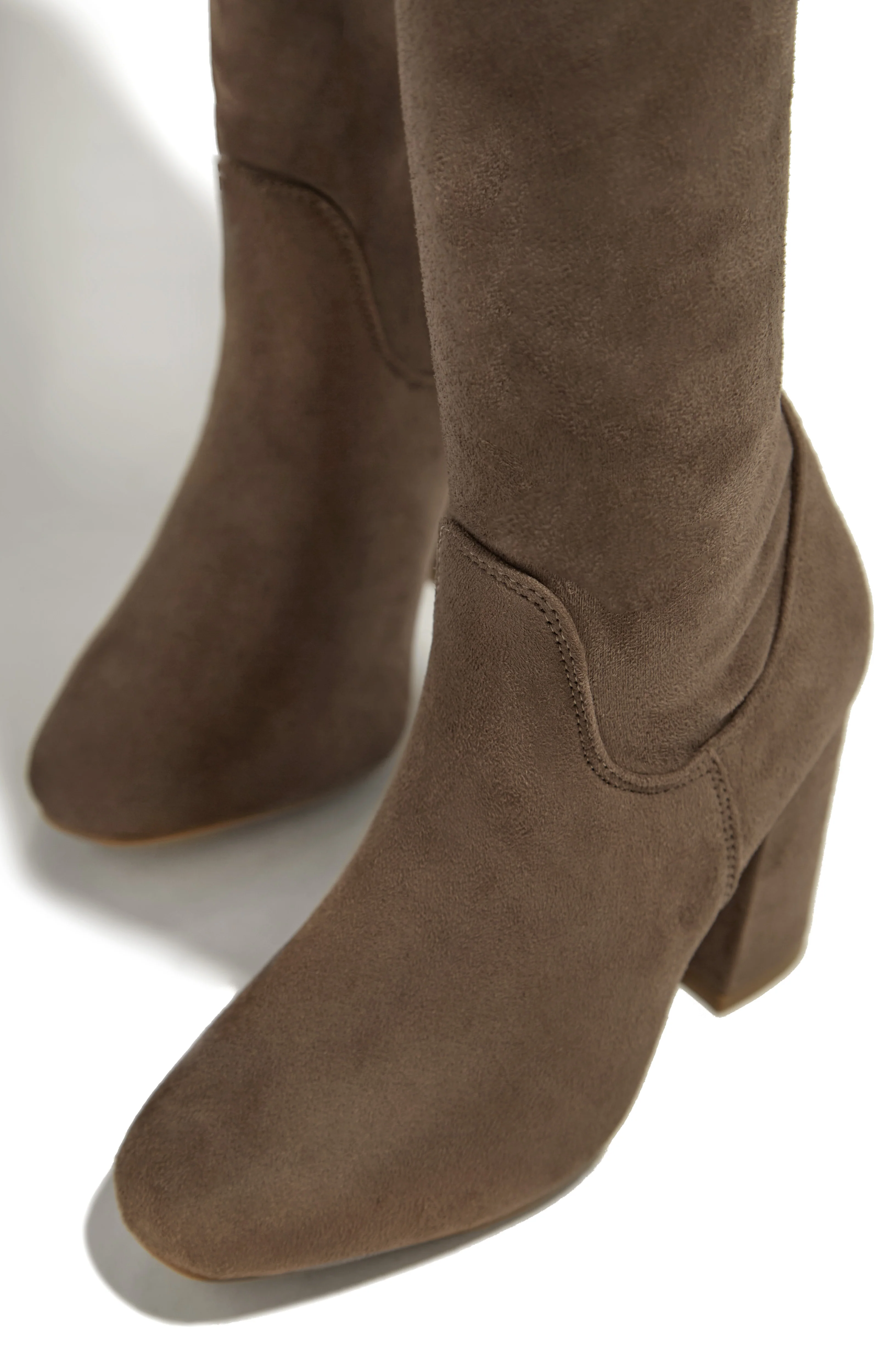 Going Up Over The Knee Block Heel Boots - Taupe - Image 2