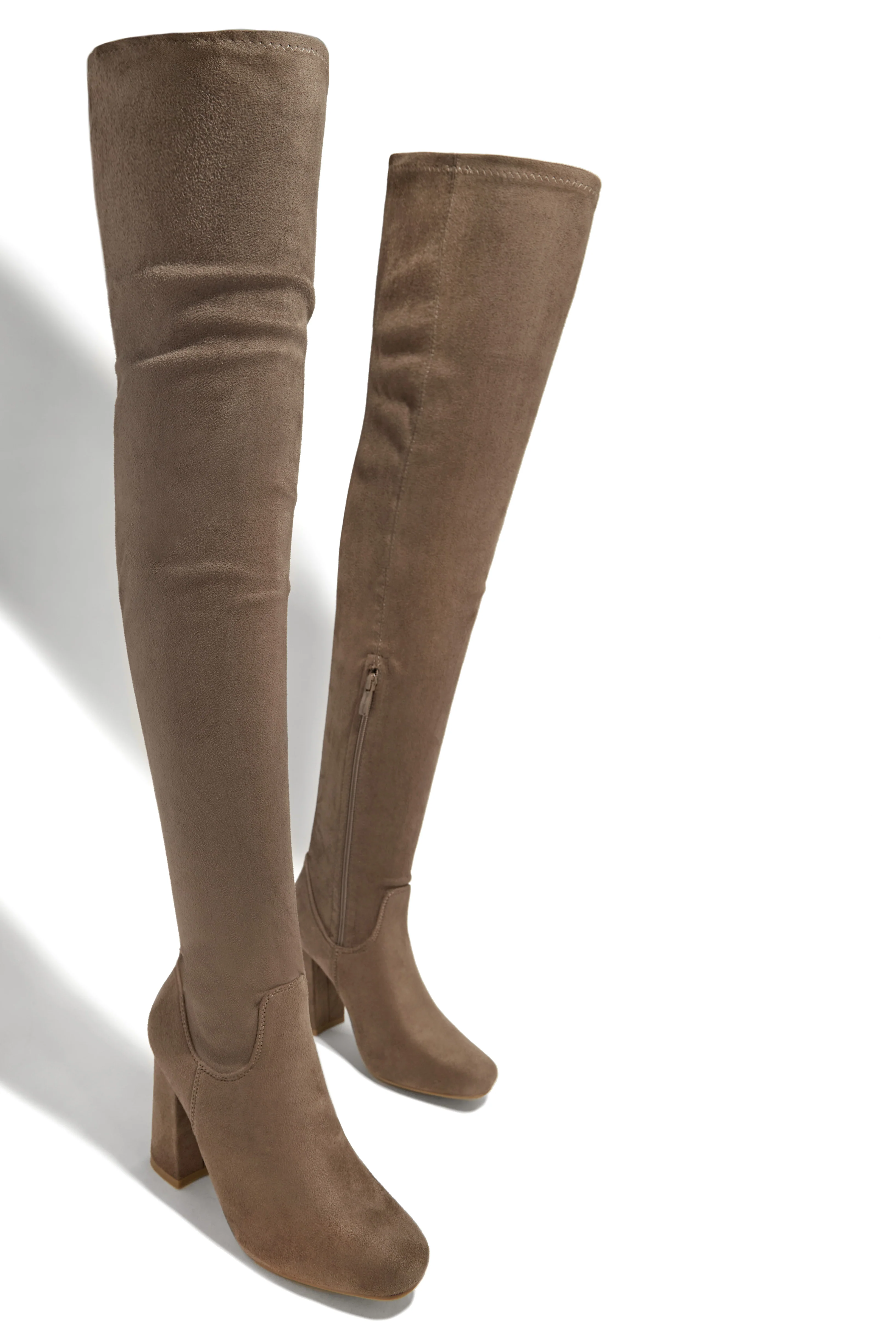Going Up Over The Knee Block Heel Boots - Taupe - Image 5