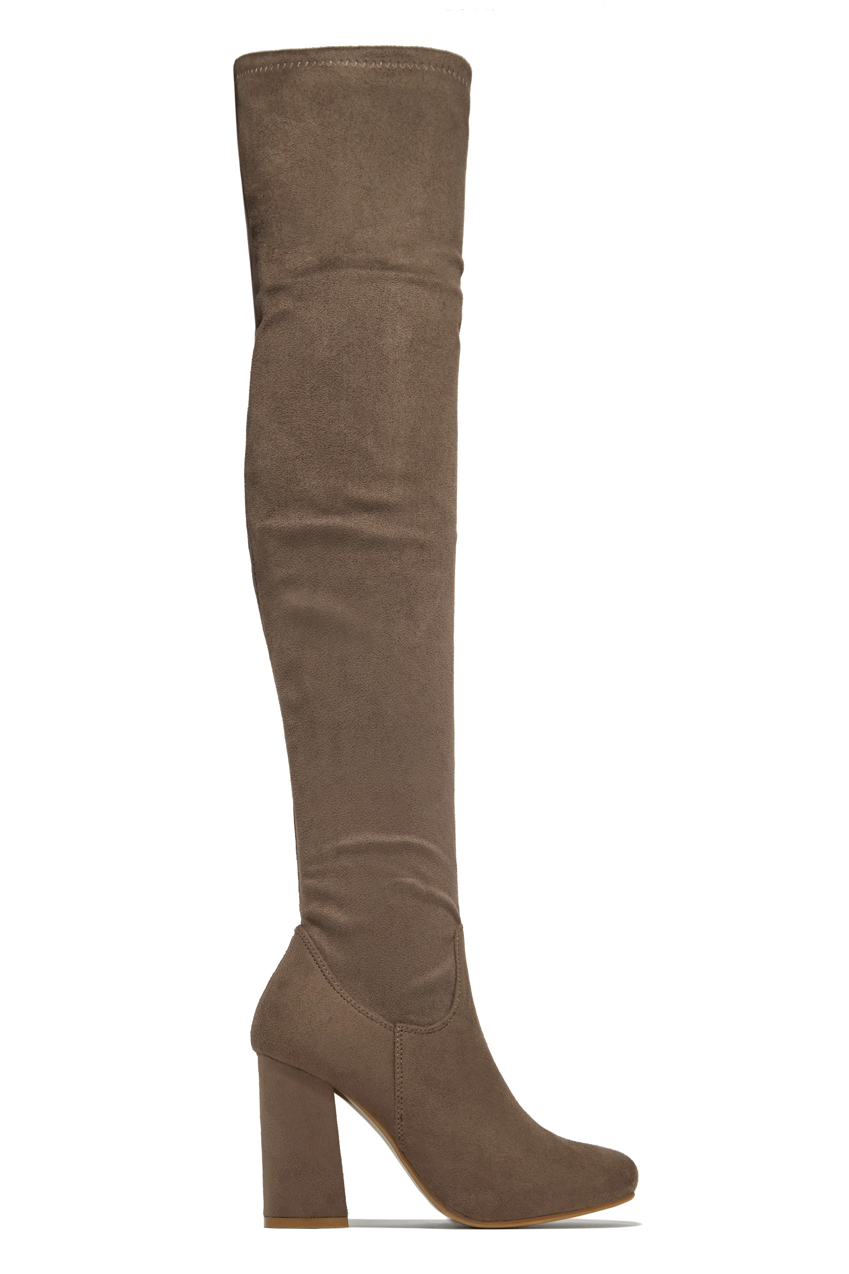 Going Up Over The Knee Block Heel Boots - Taupe - Image 6