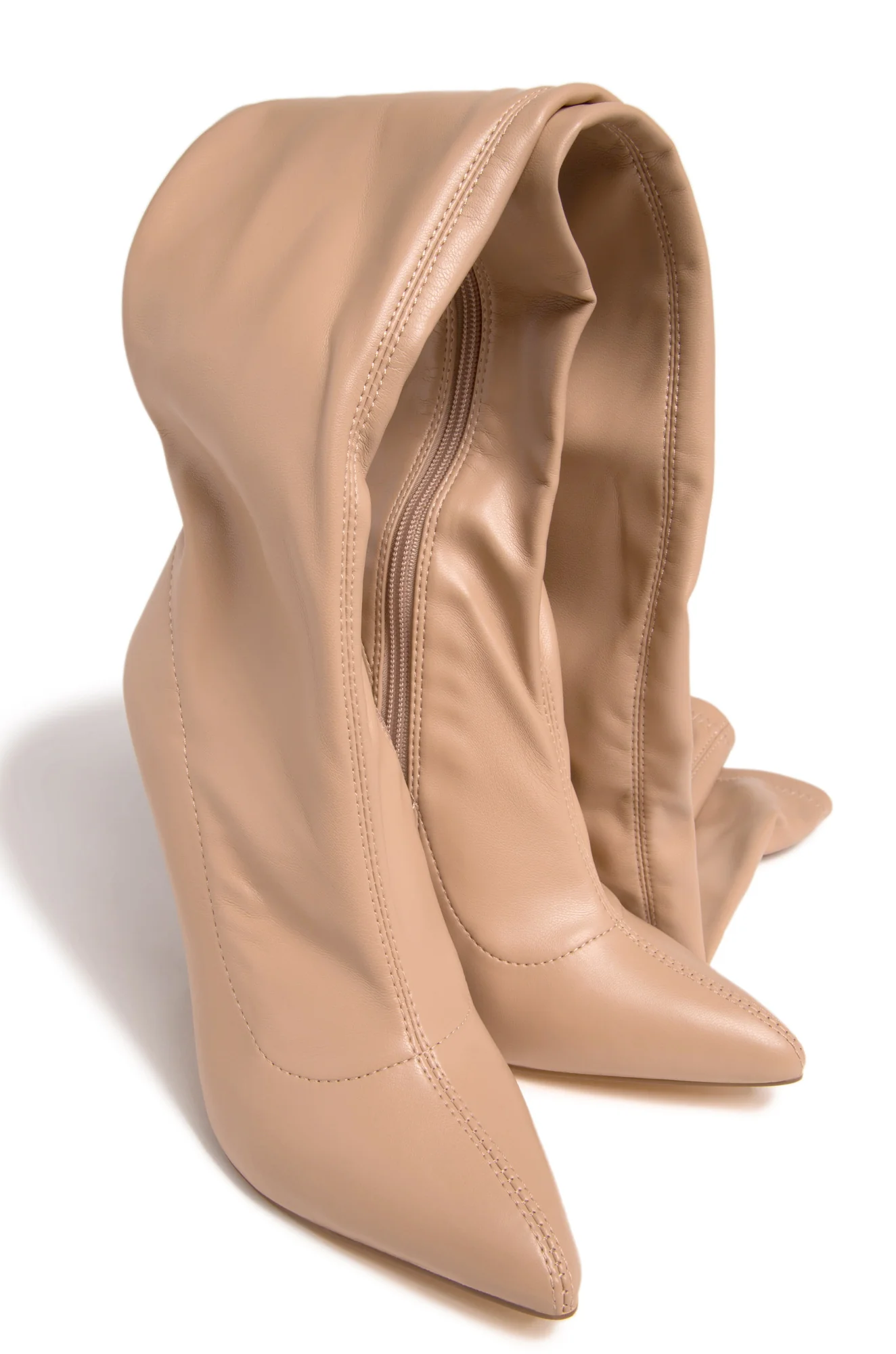 Groundbreaking Over The Knee High Heel Boots - Nude PU - Image 7