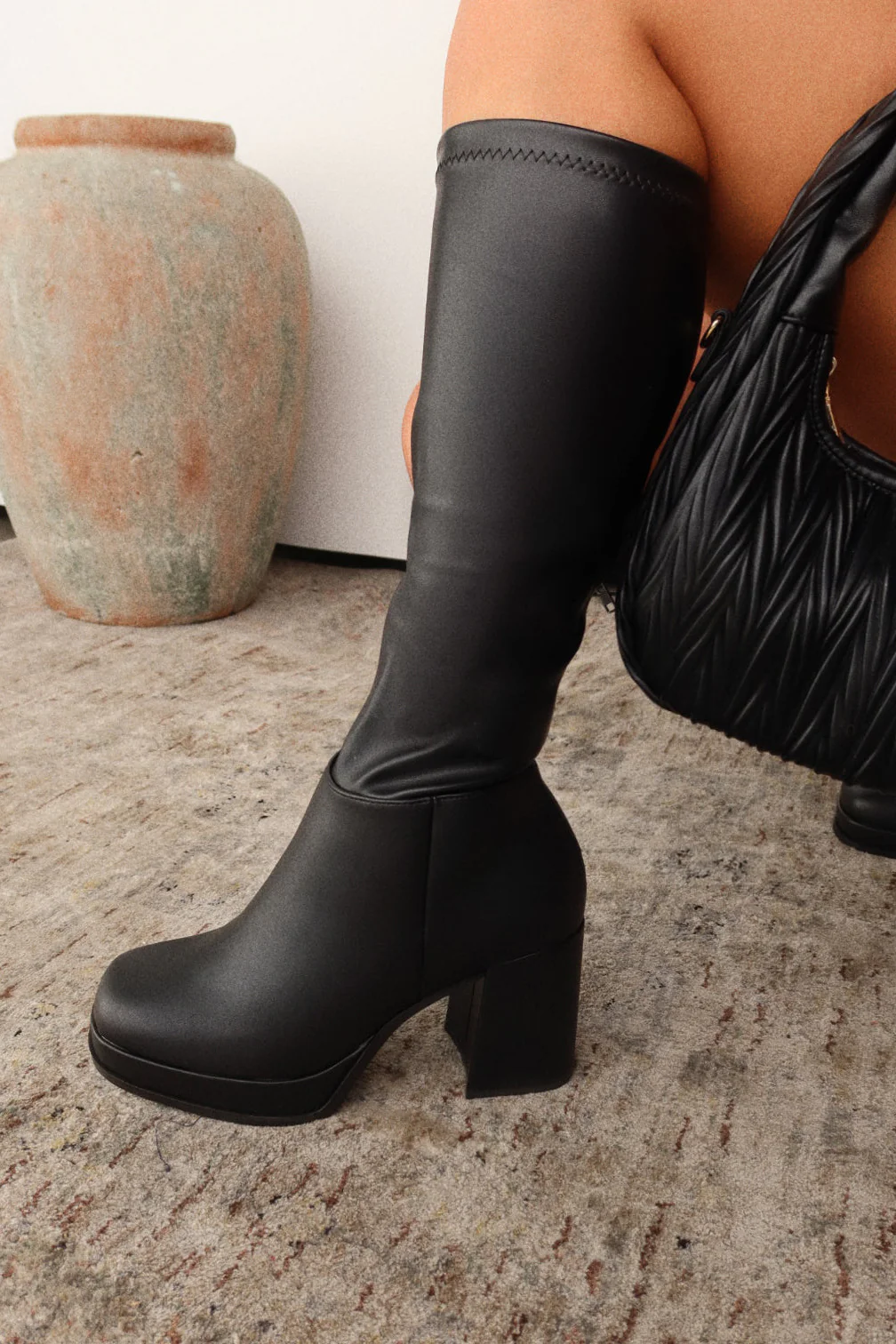 Hana Platform Block Heel Boots - Black