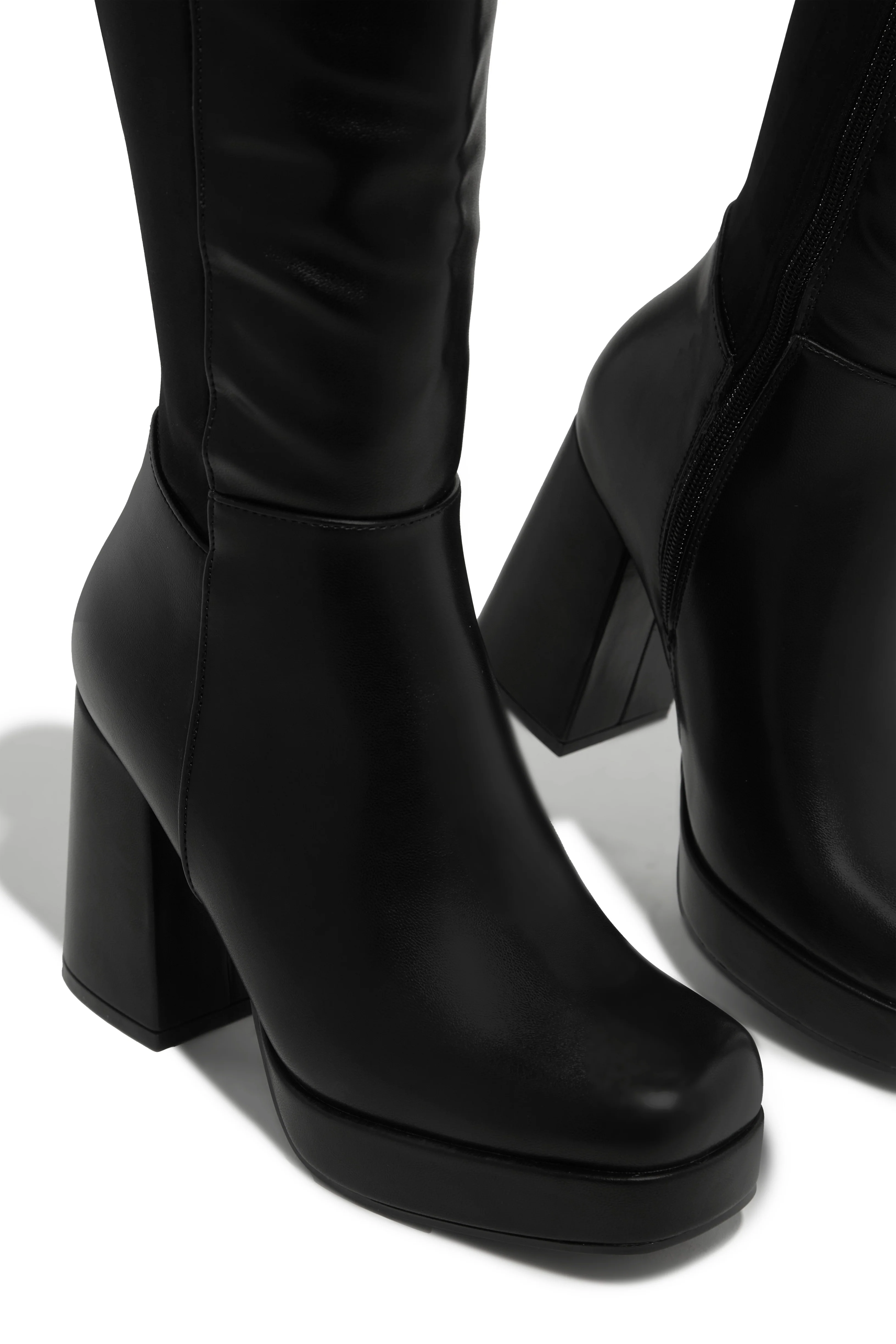 Harley Platform Block Heel Boots - Black - Image 4