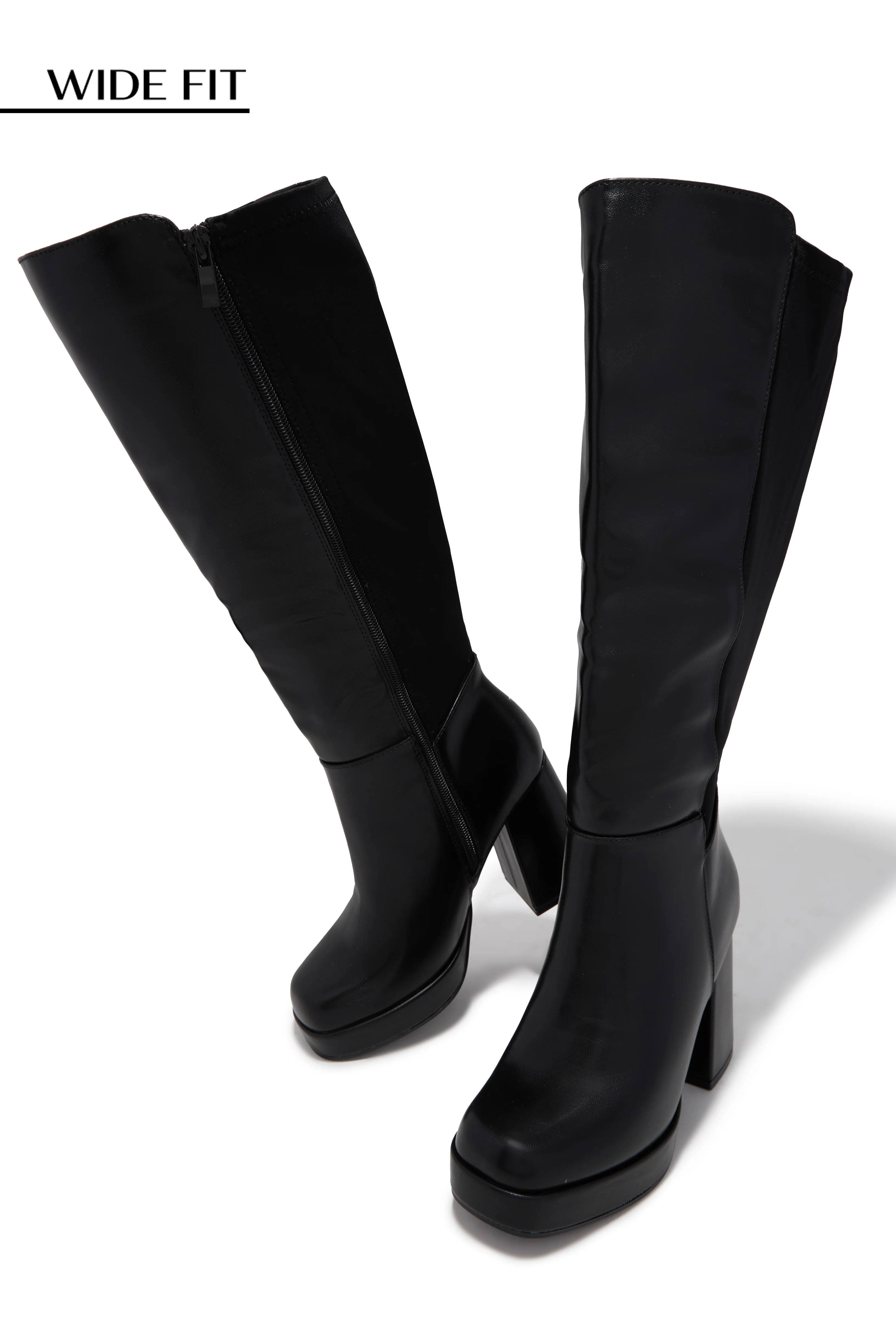 Harley Wide Fit Platform Block Heel Boots - Black - Image 2