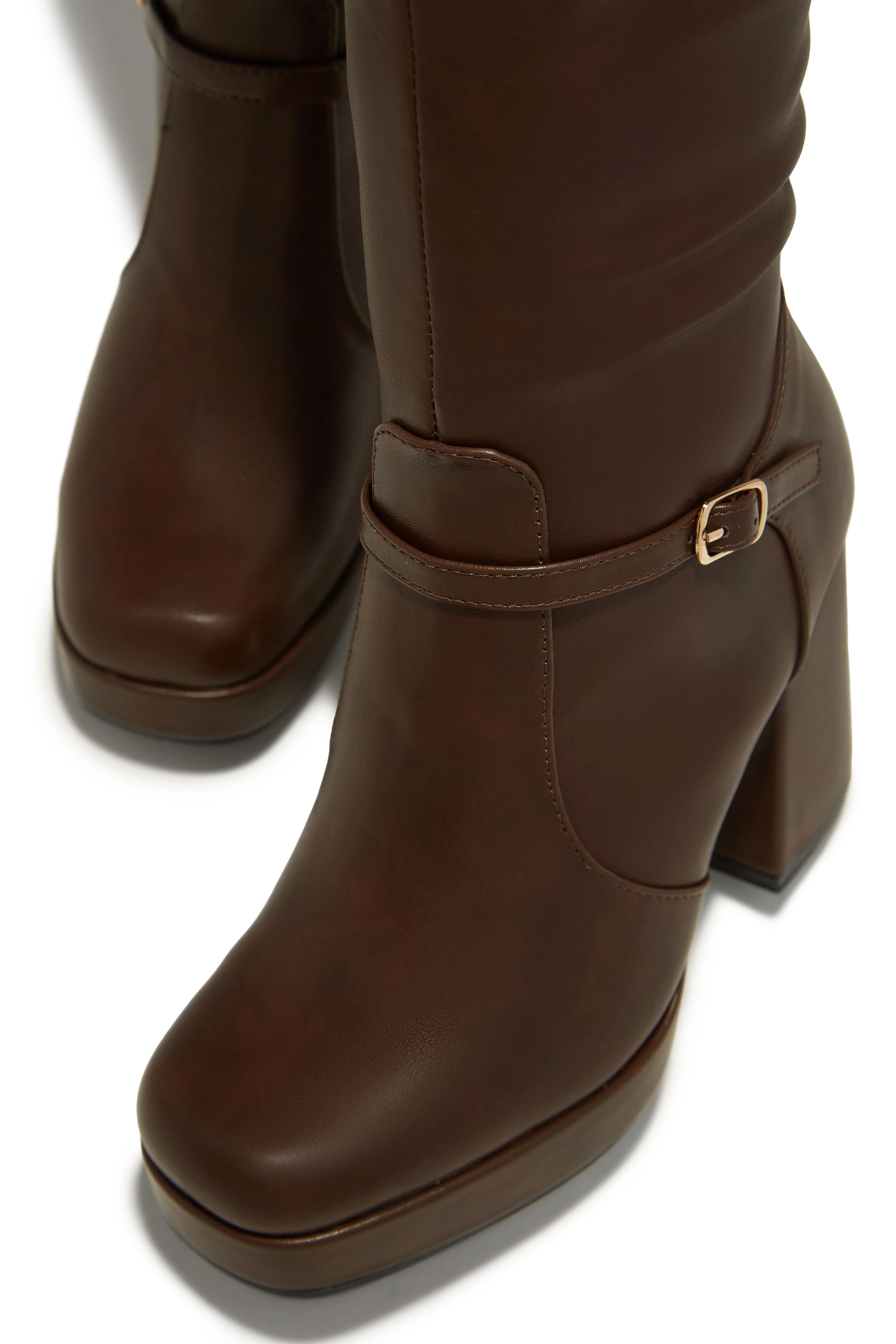 Hazelle Platform Block Heel Boots - Brown - Image 4