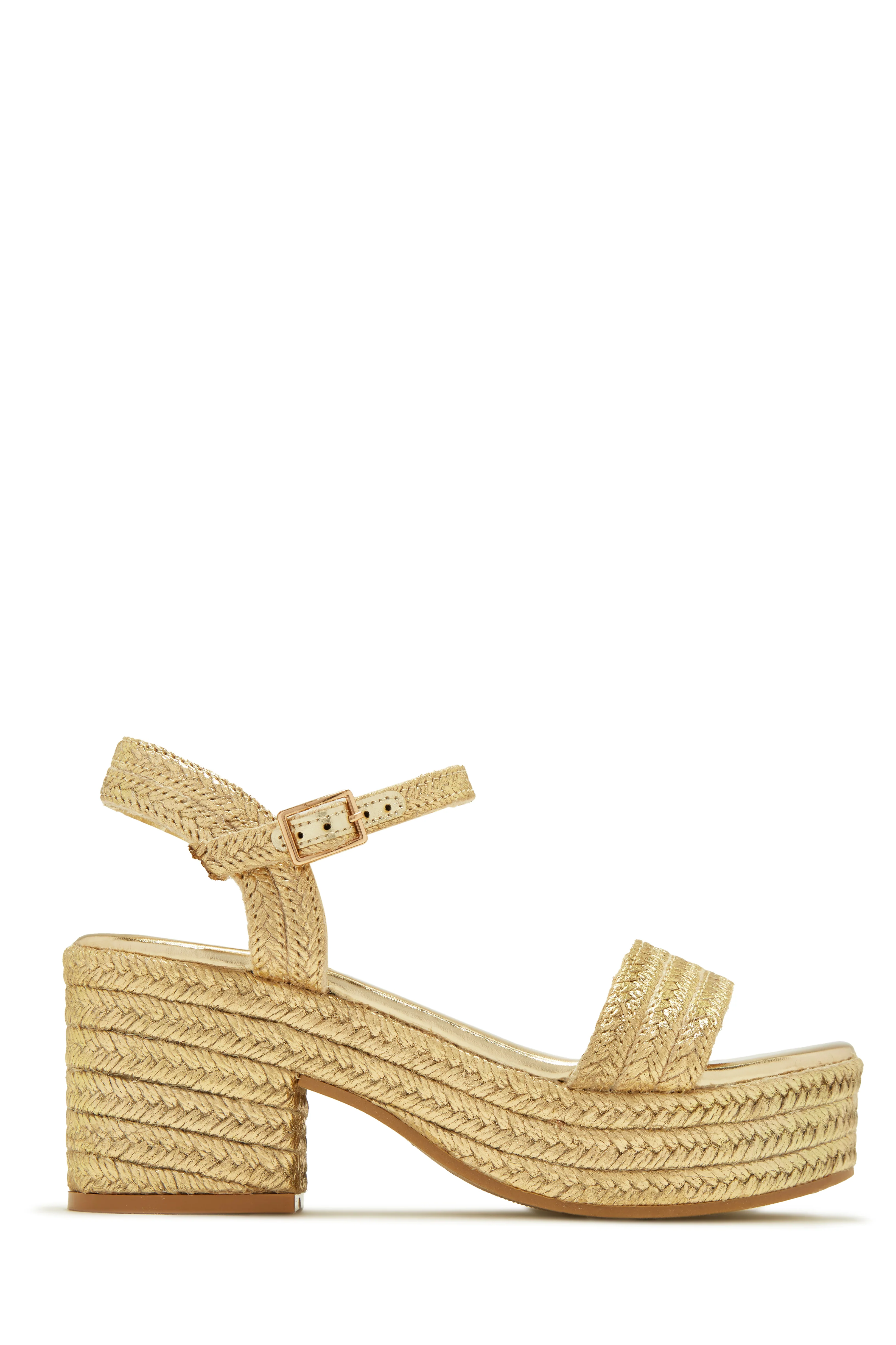 Hotel Capri Espadrille Platform Block Mid Heels - Gold - Image 3