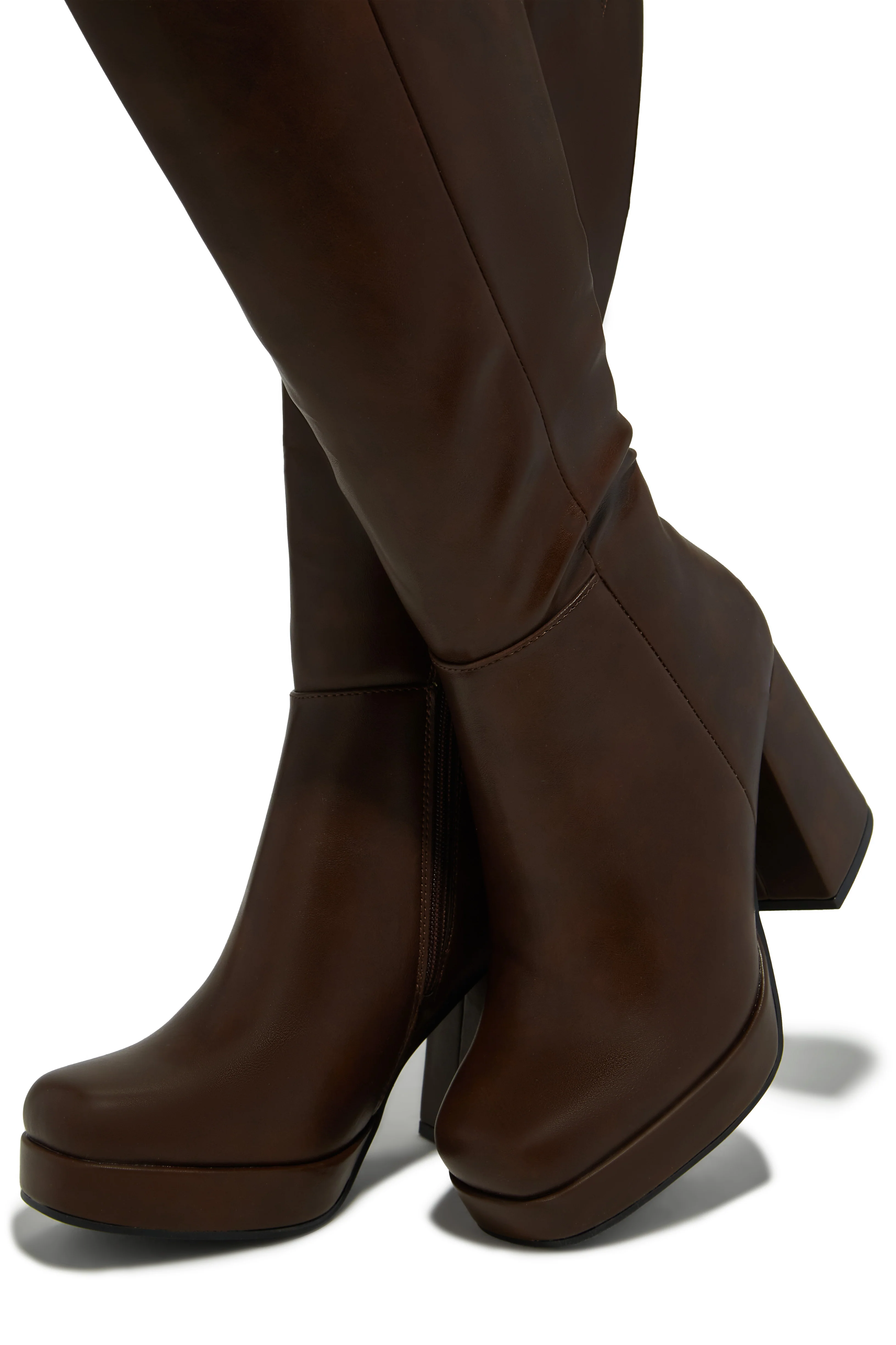 Hudson Platform Block Heel Boots - Brown - Image 3