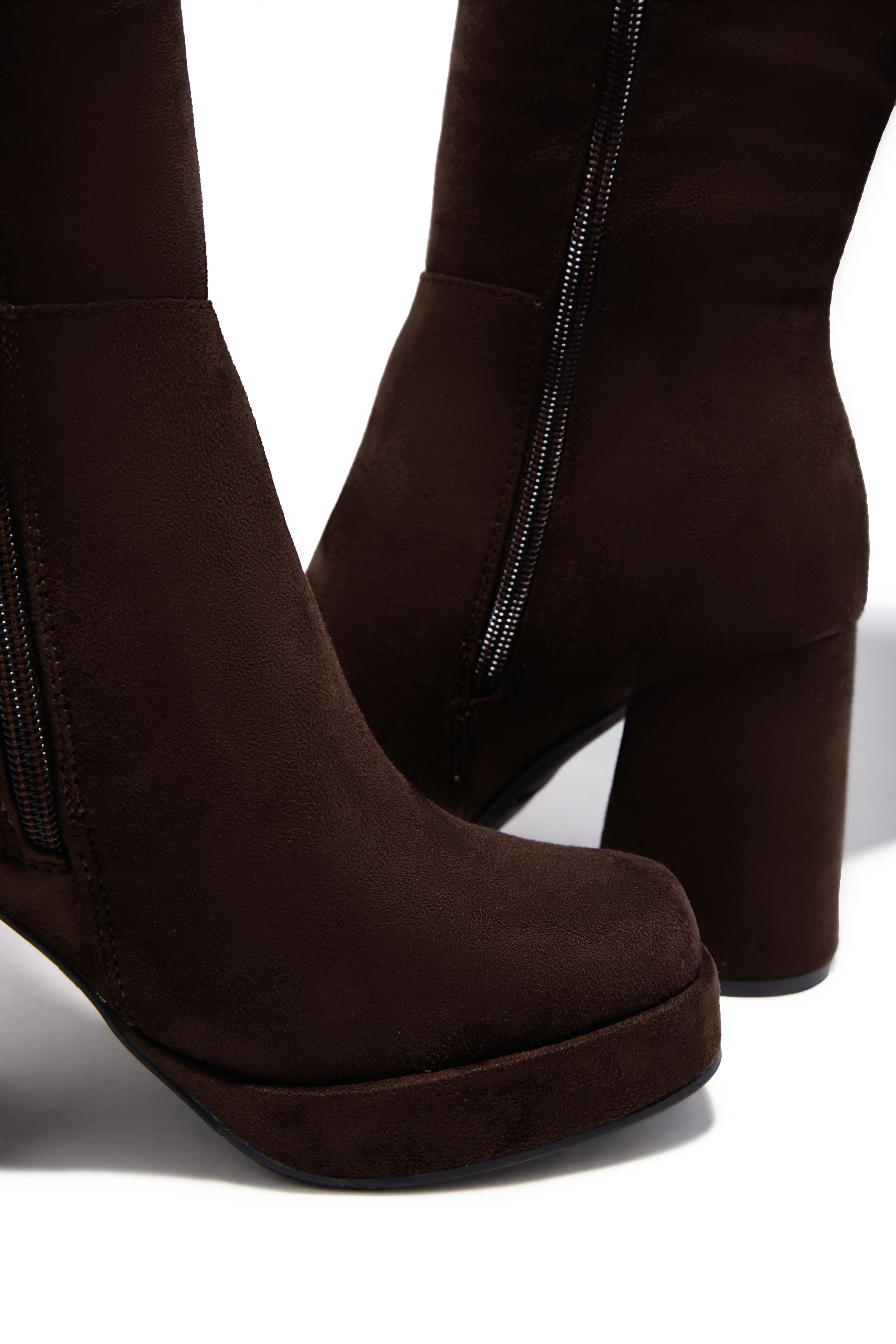 Hudson Platform Block Heel Boots - Brown Suede - Image 2