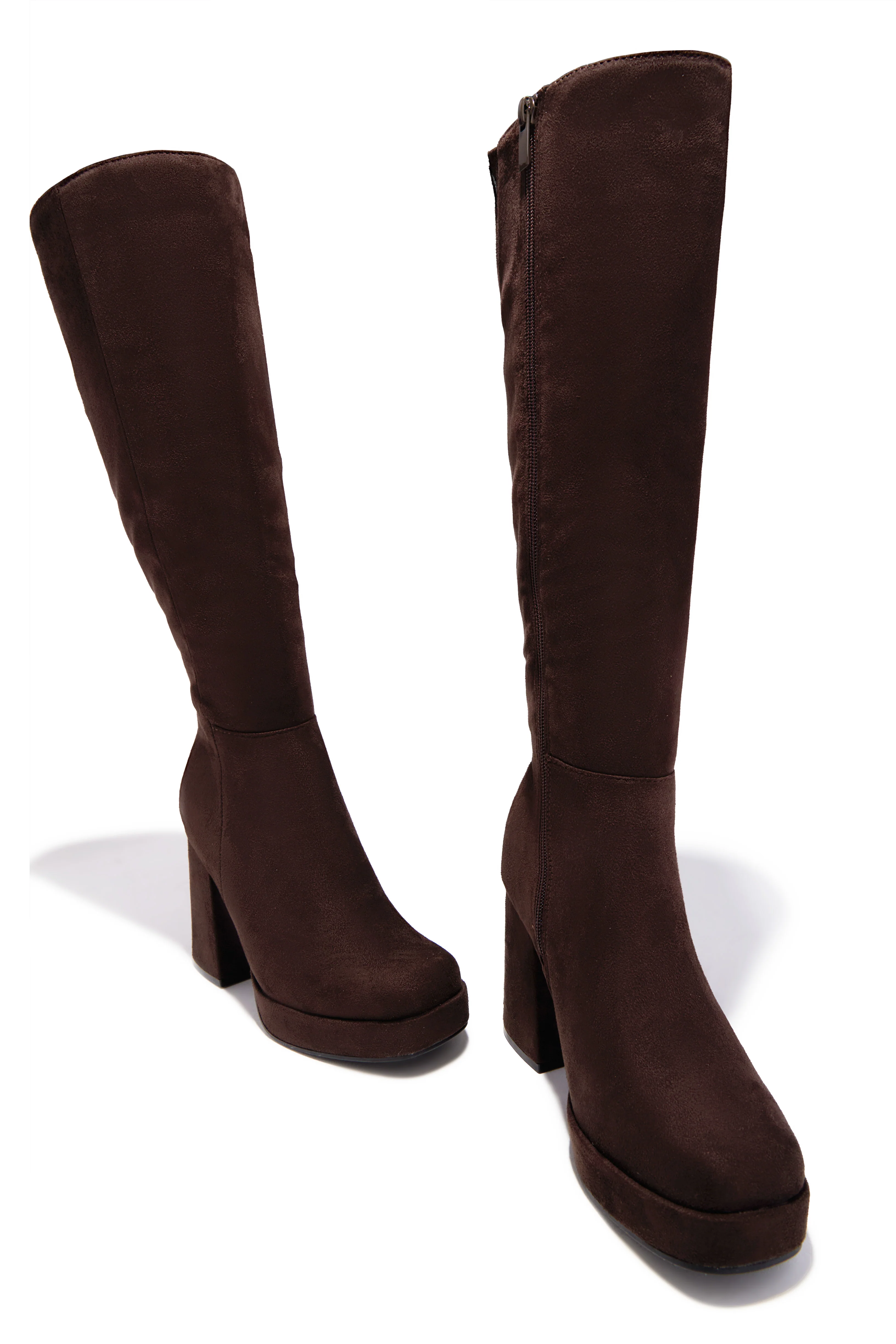 Hudson Platform Block Heel Boots - Brown Suede - Image 4