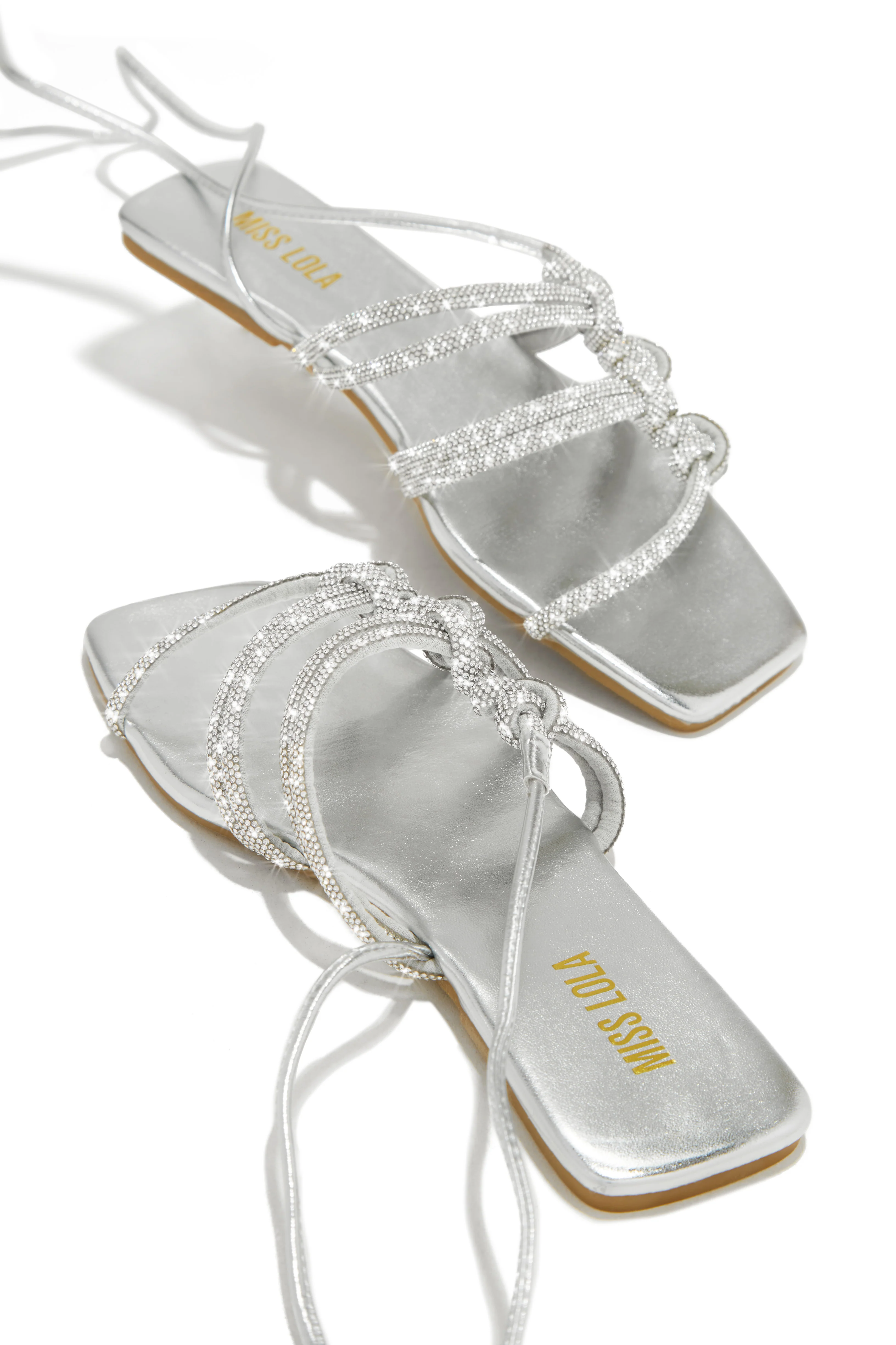 Ibiza Nights Embellished Lace Up Sandals - Silver - Image 4