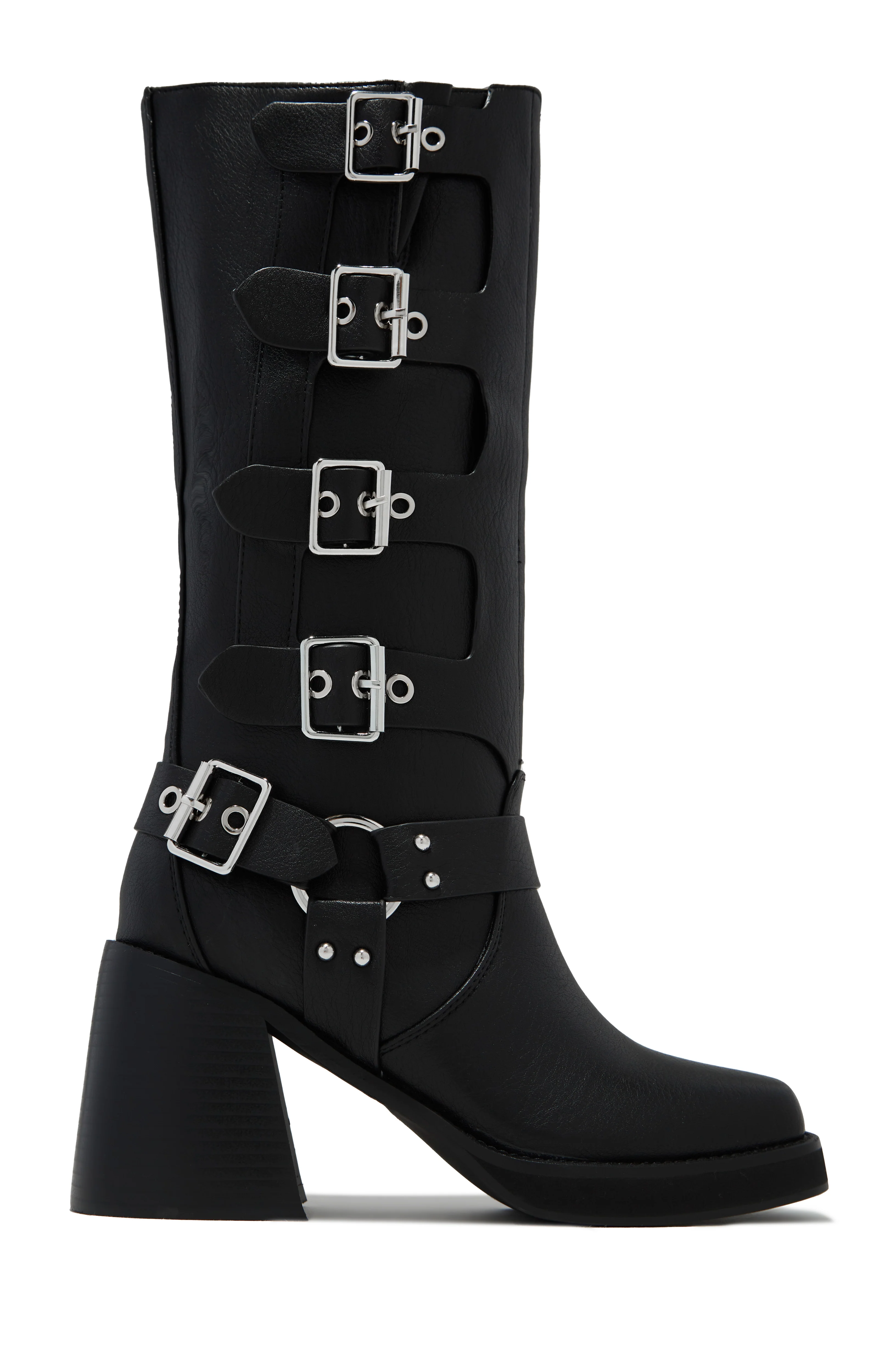 Imani Moto Block Heel Boots - Black - Image 7