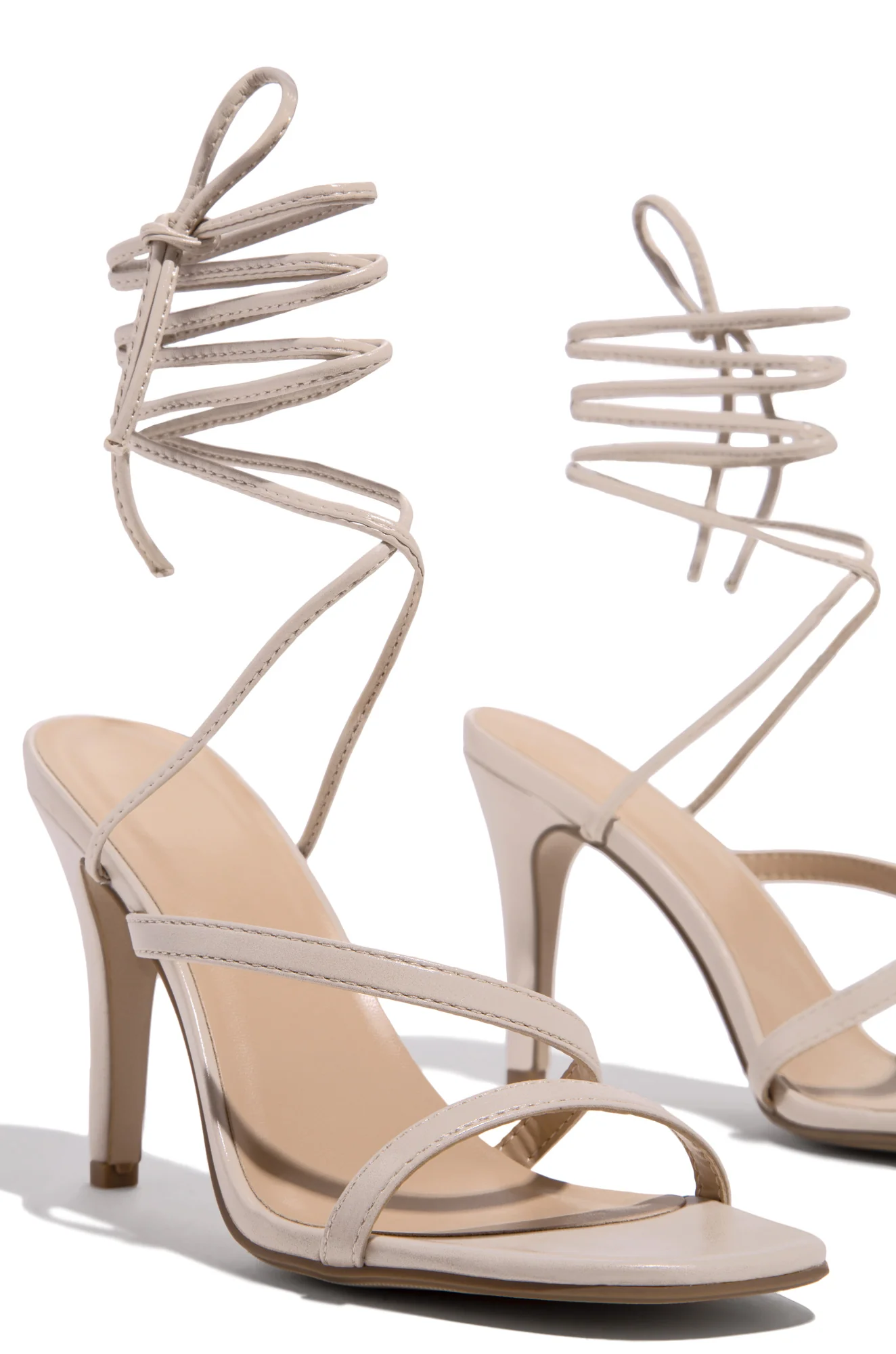 Inessa Lace Up High Heels - Nude - Image 5