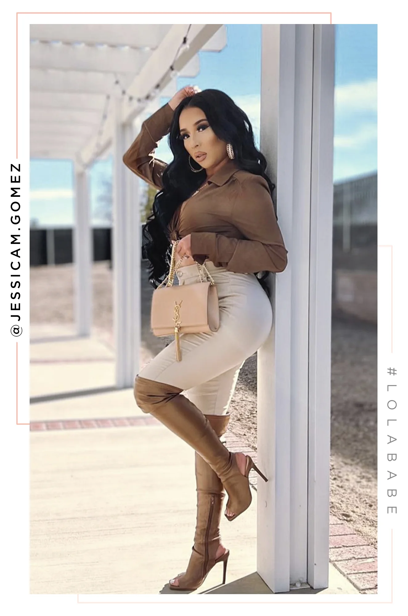 Iniza Long Sleeve Collar Wrap Top - Brown - Image 5