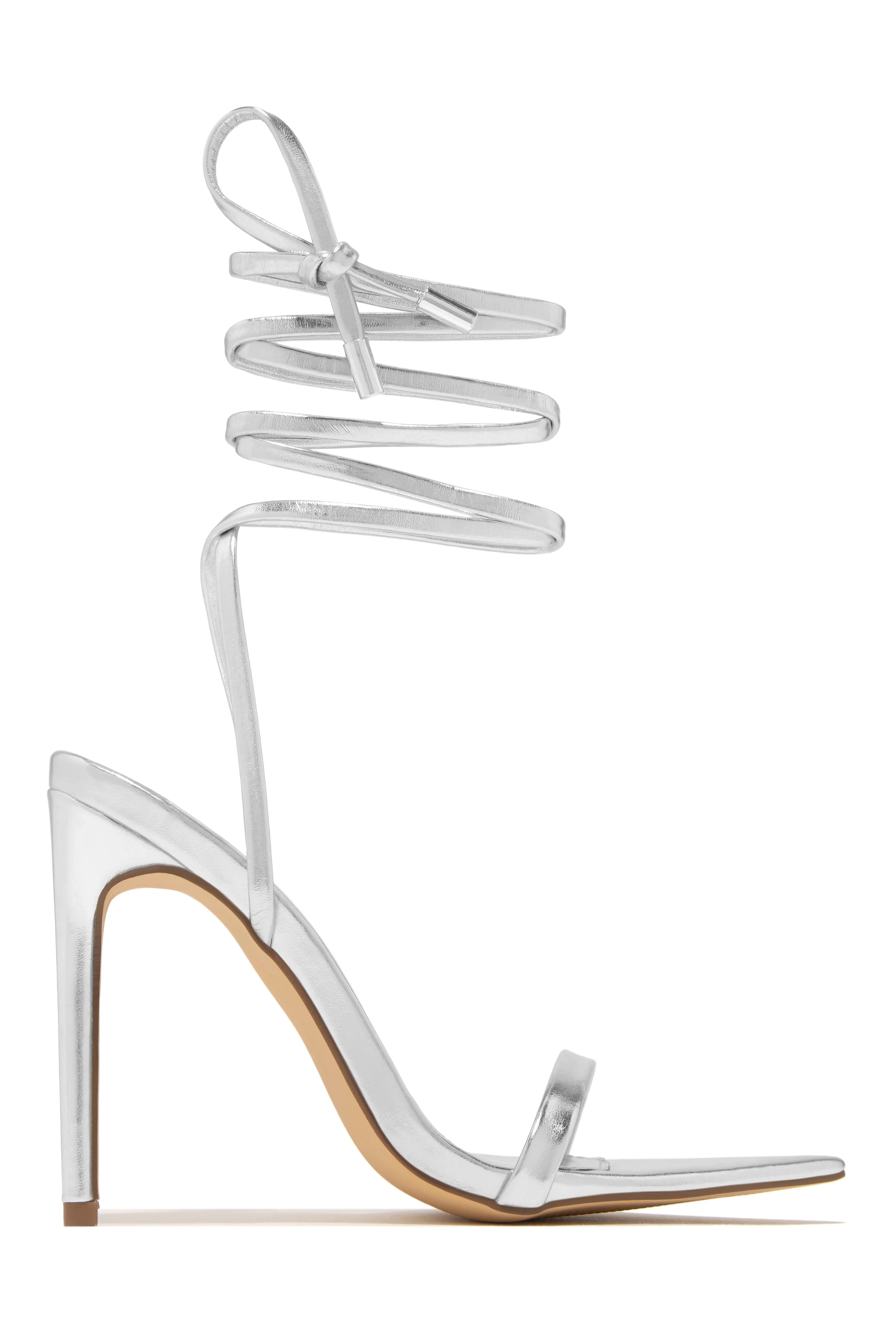 Into The Night Lace Up High Heels - Silver - Image 2