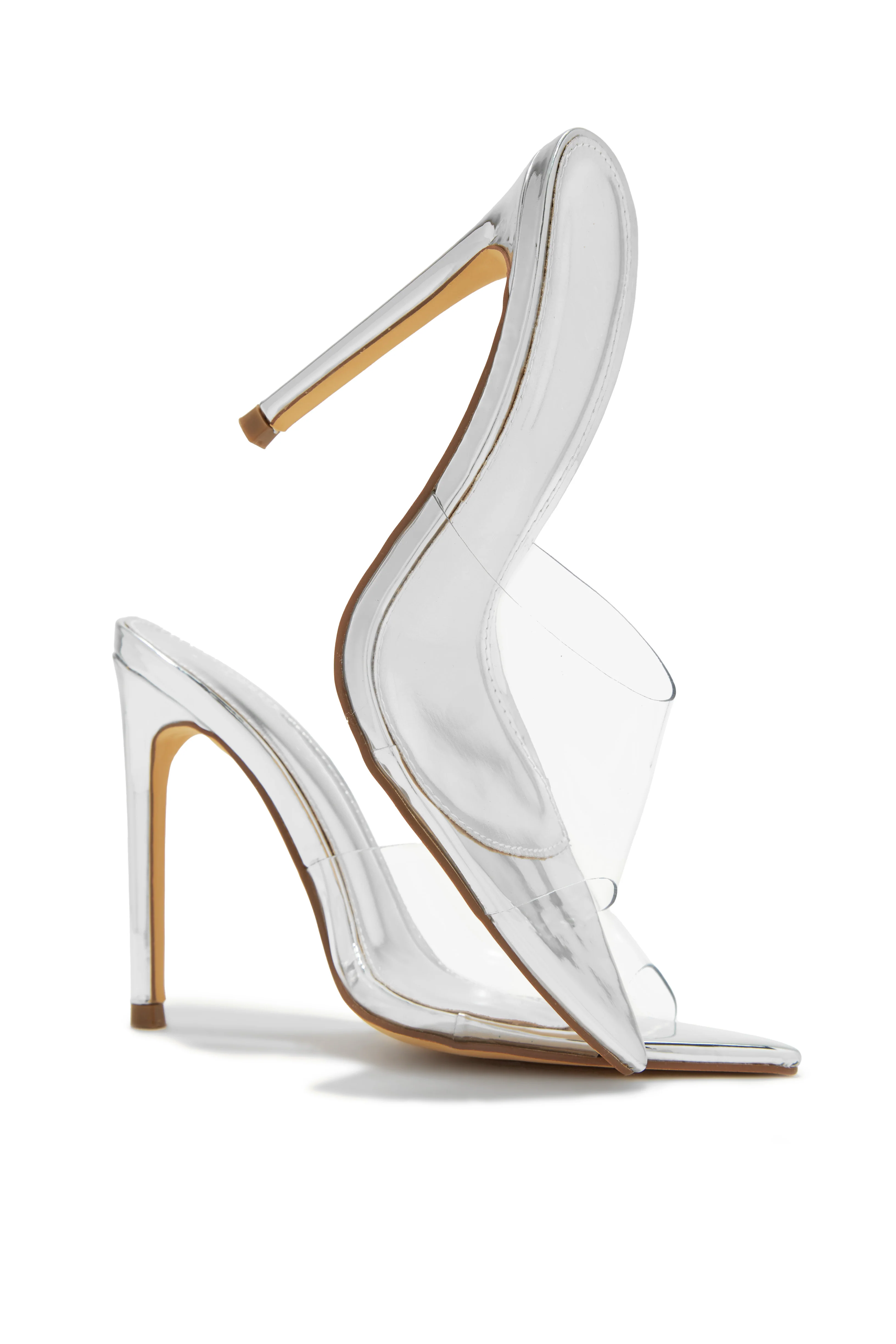 Ionic Clear Strap High Heel Mules - Silver - Image 3