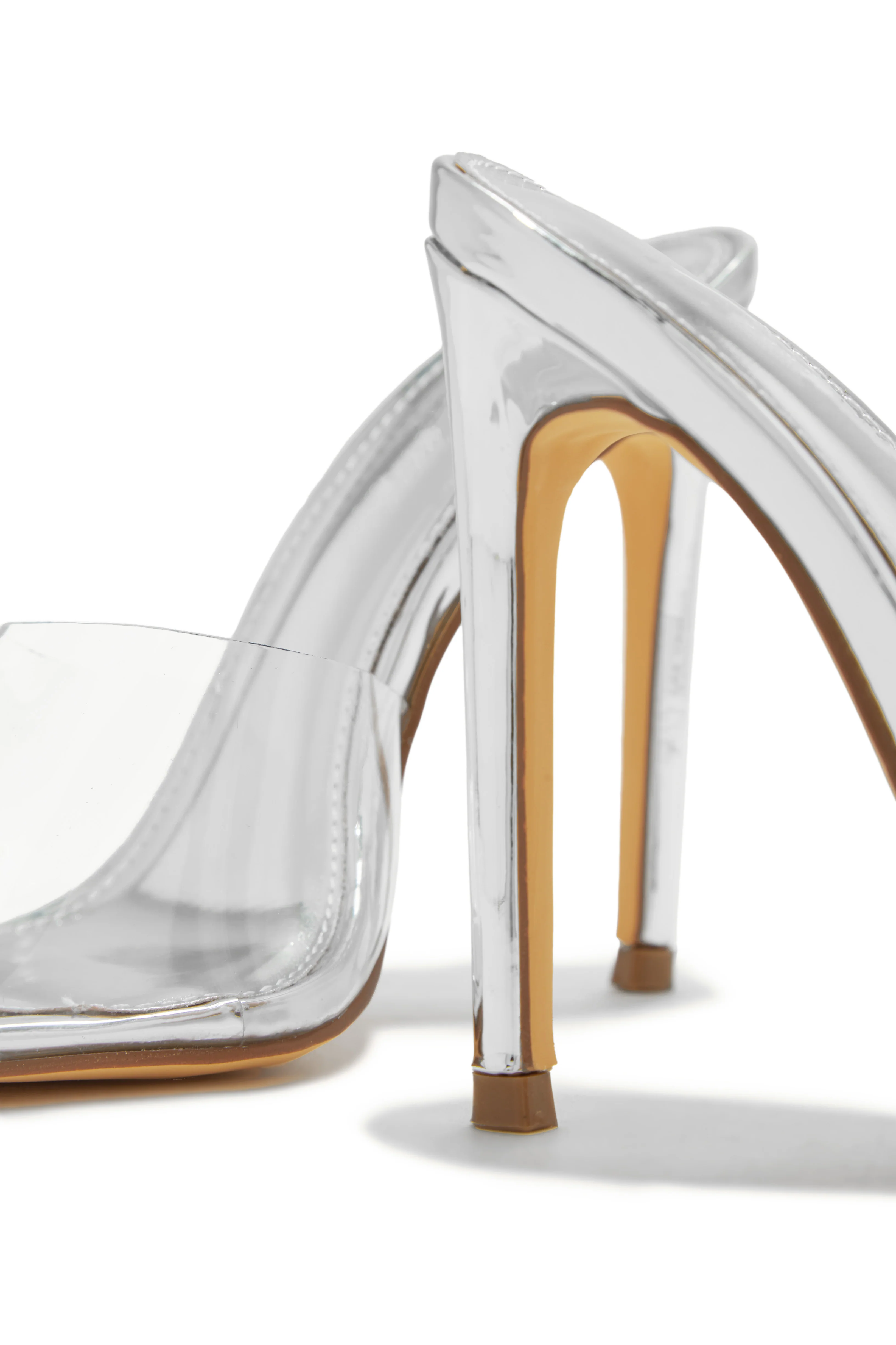Ionic Clear Strap High Heel Mules - Silver - Image 5