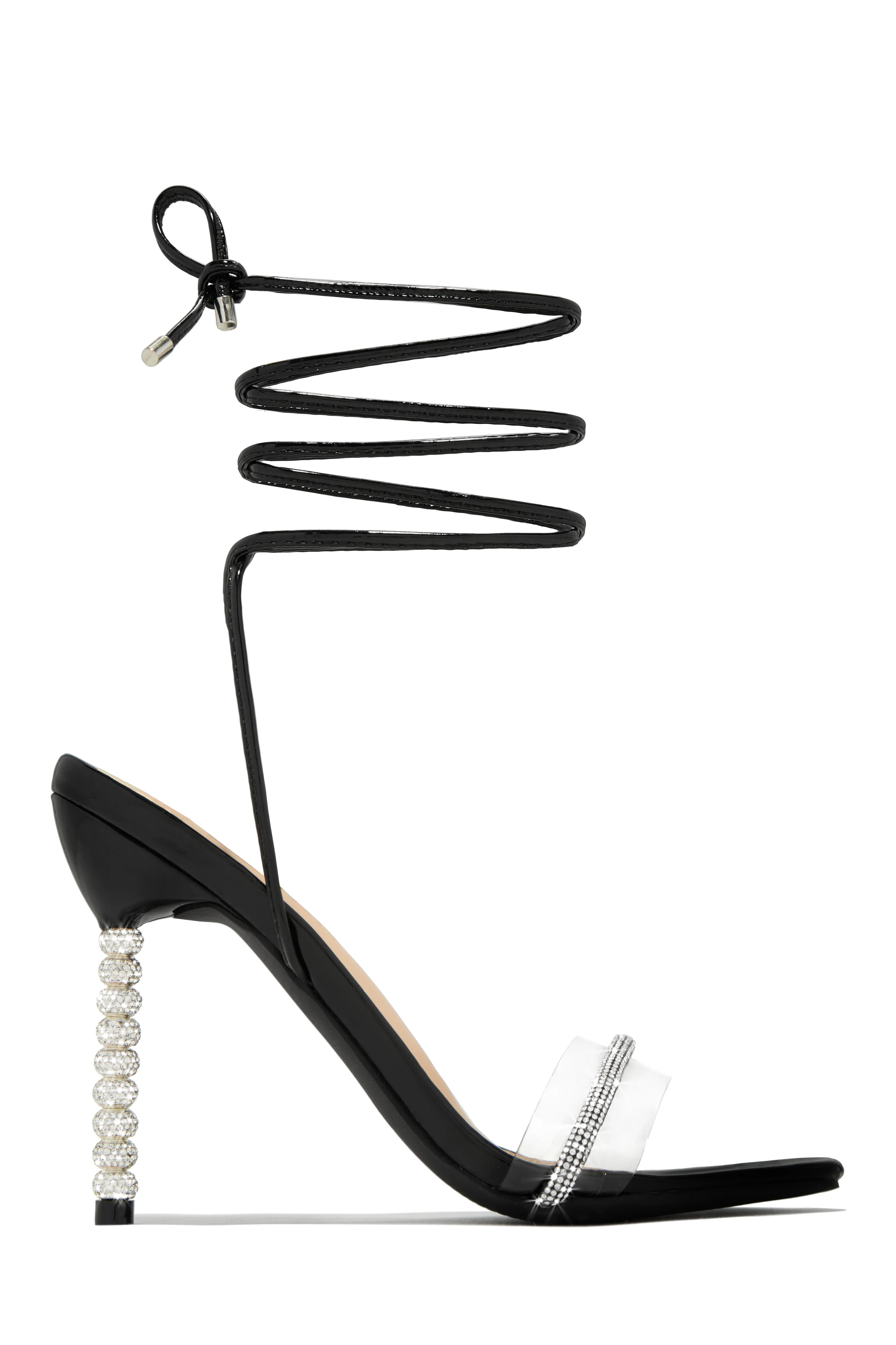 Irisa Embellished Lace Up Heels - Black - Image 3