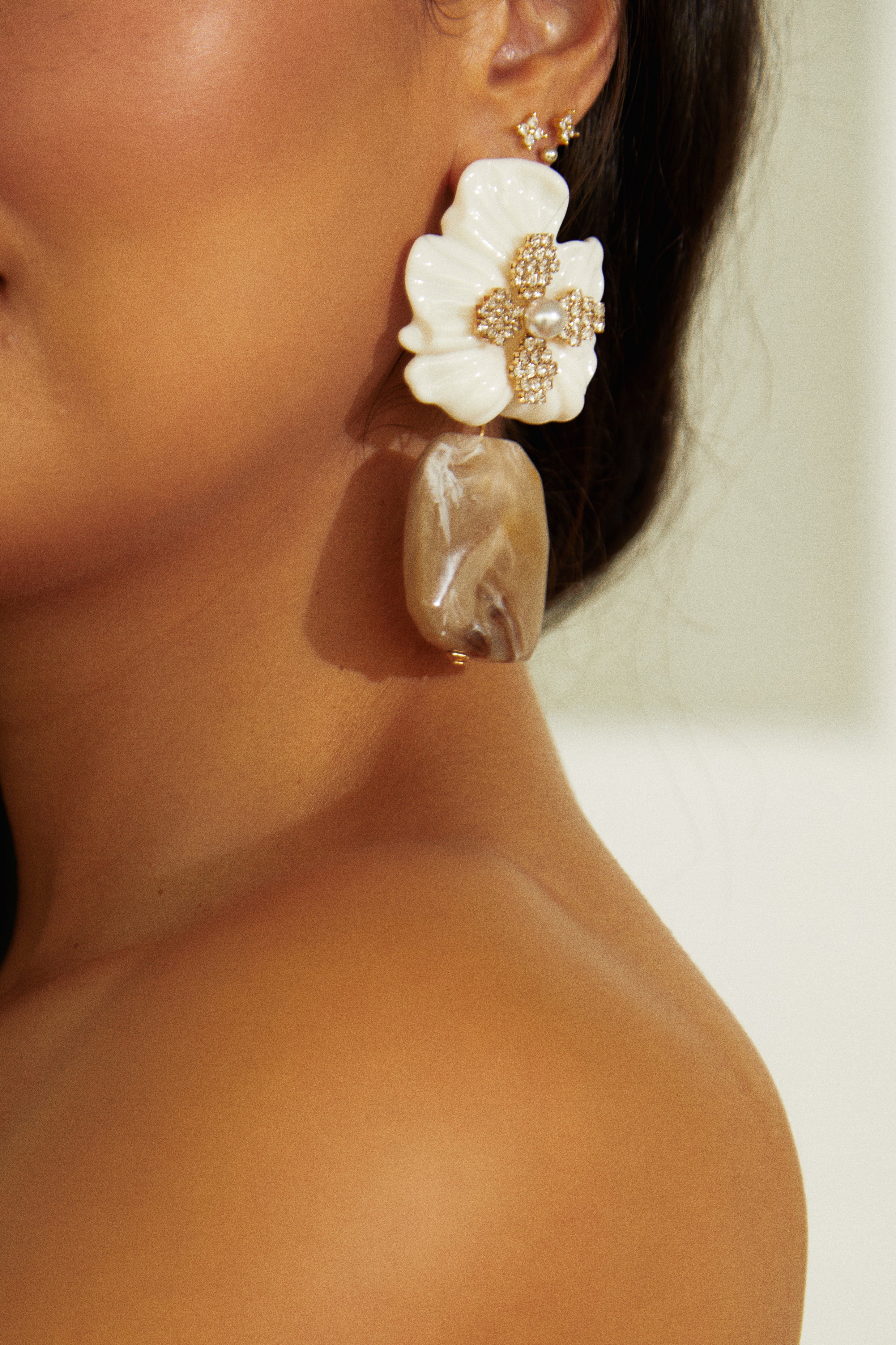 Isenia Flower Statement Earring - Nude