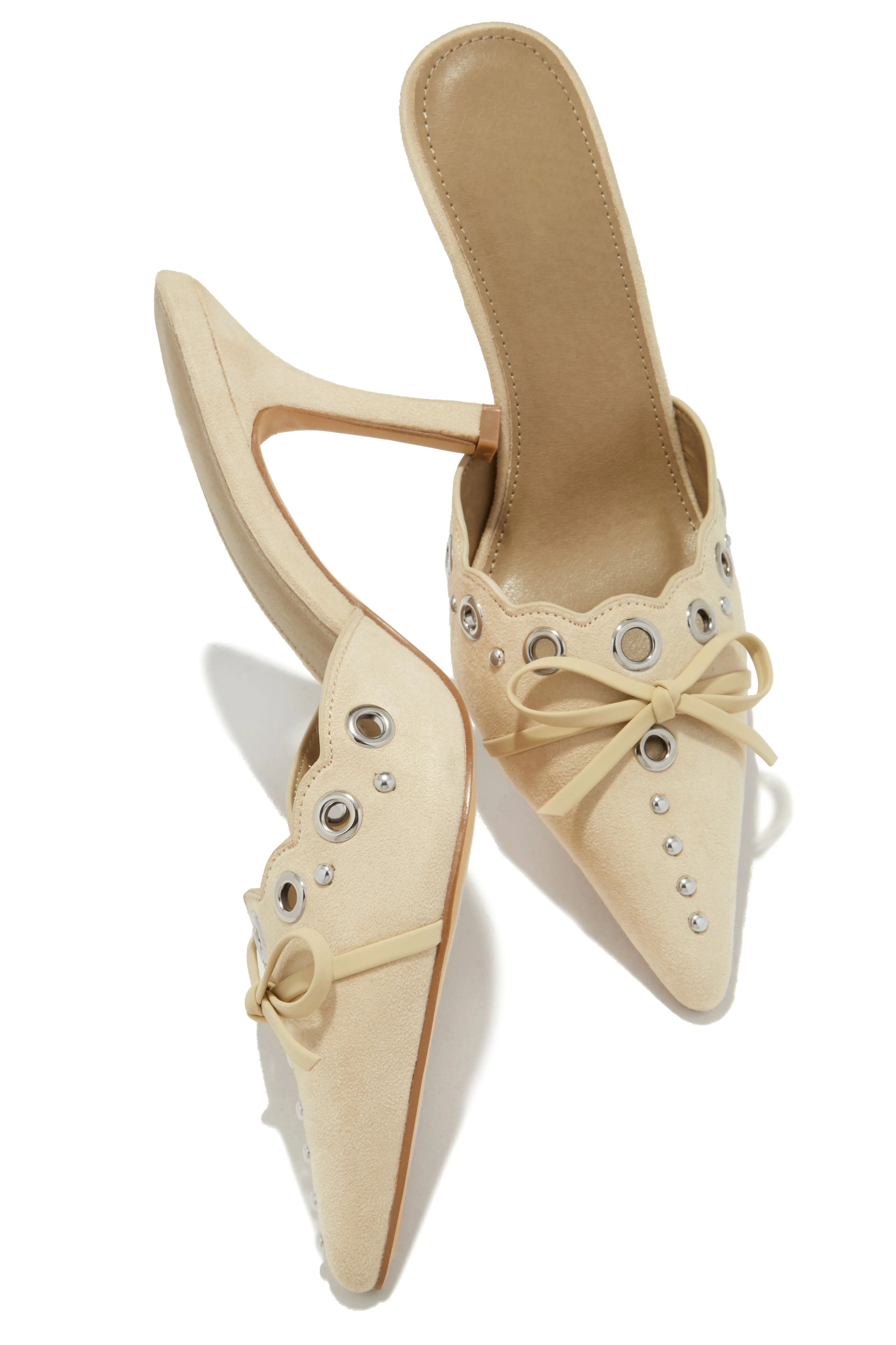 Jasmyn Mid Heel Mule Pumps - Cream - Image 3