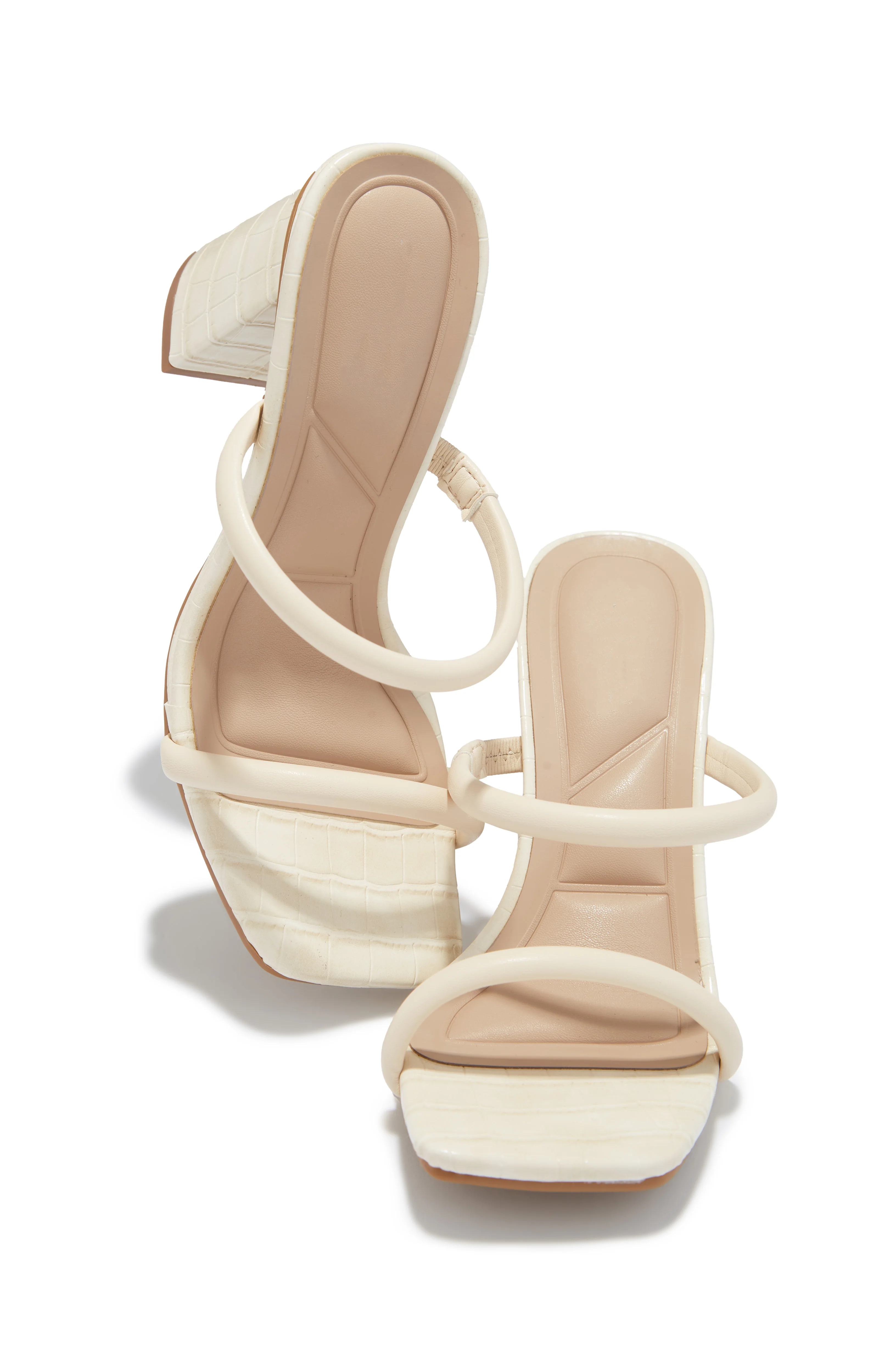 Jenna Block Heel Mules - Beige Croc - Image 4