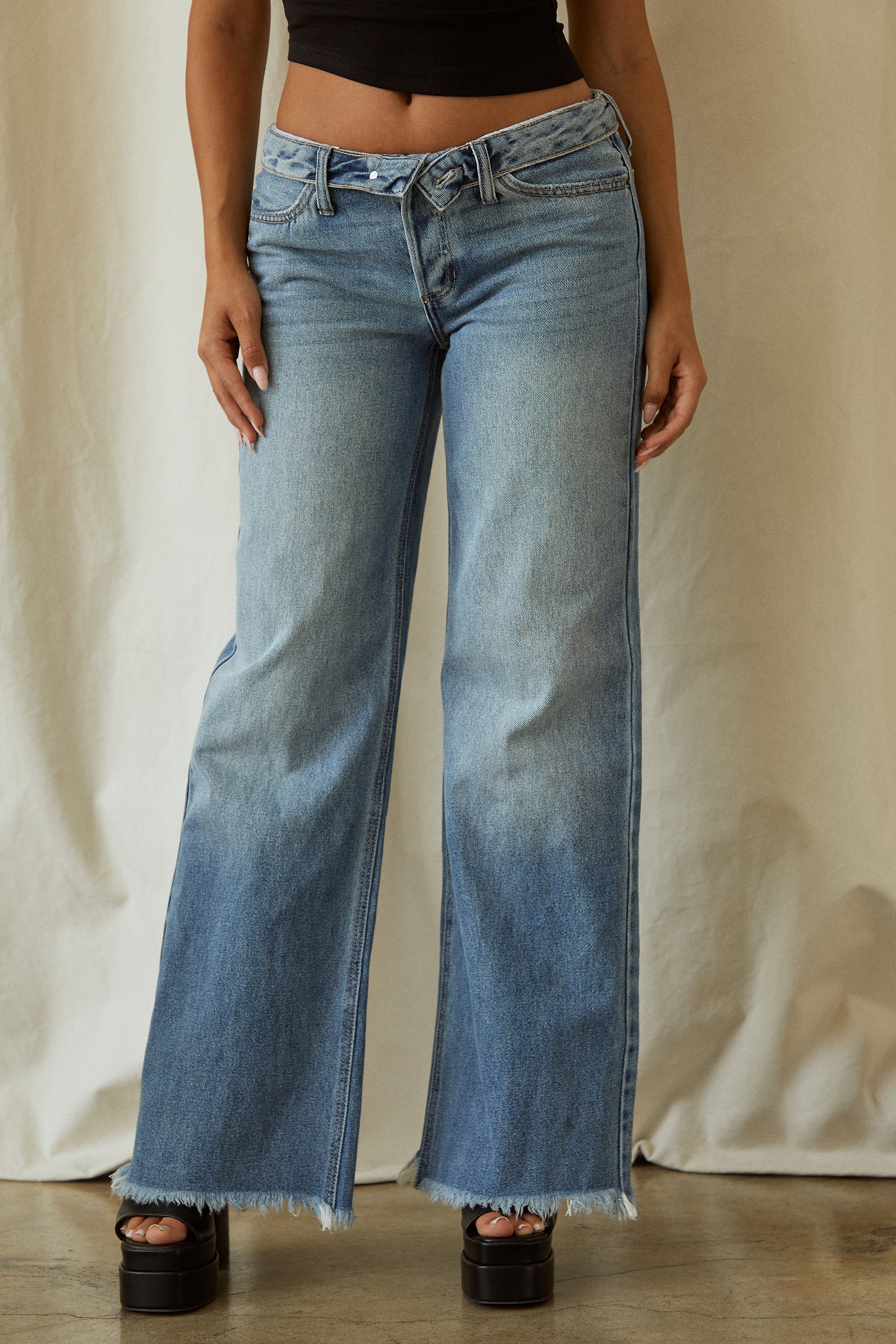 Kaley Foldover Waistband Pant - Denim - Image 6