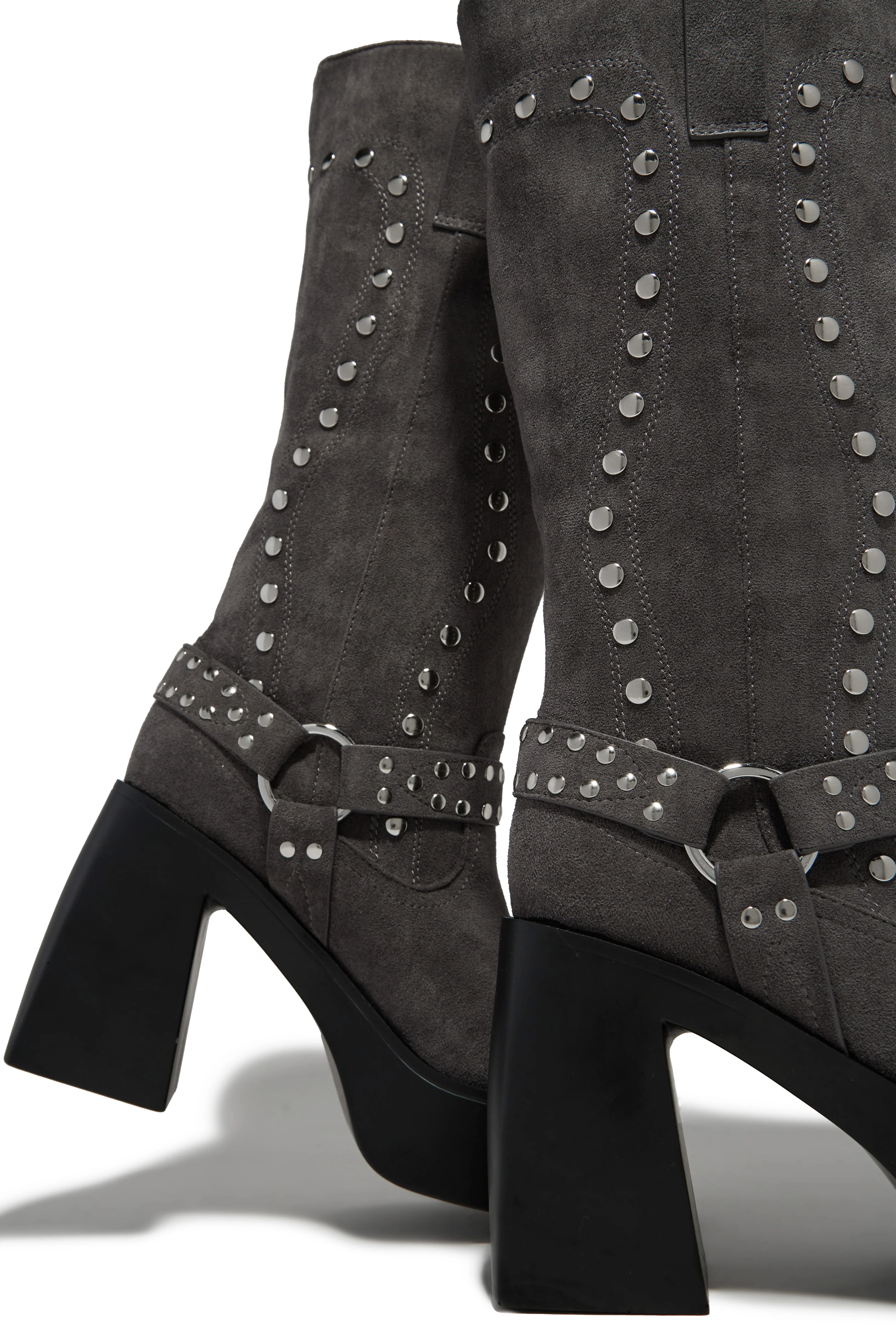 Kamari Block Heel Moto Boots - Grey - Image 2