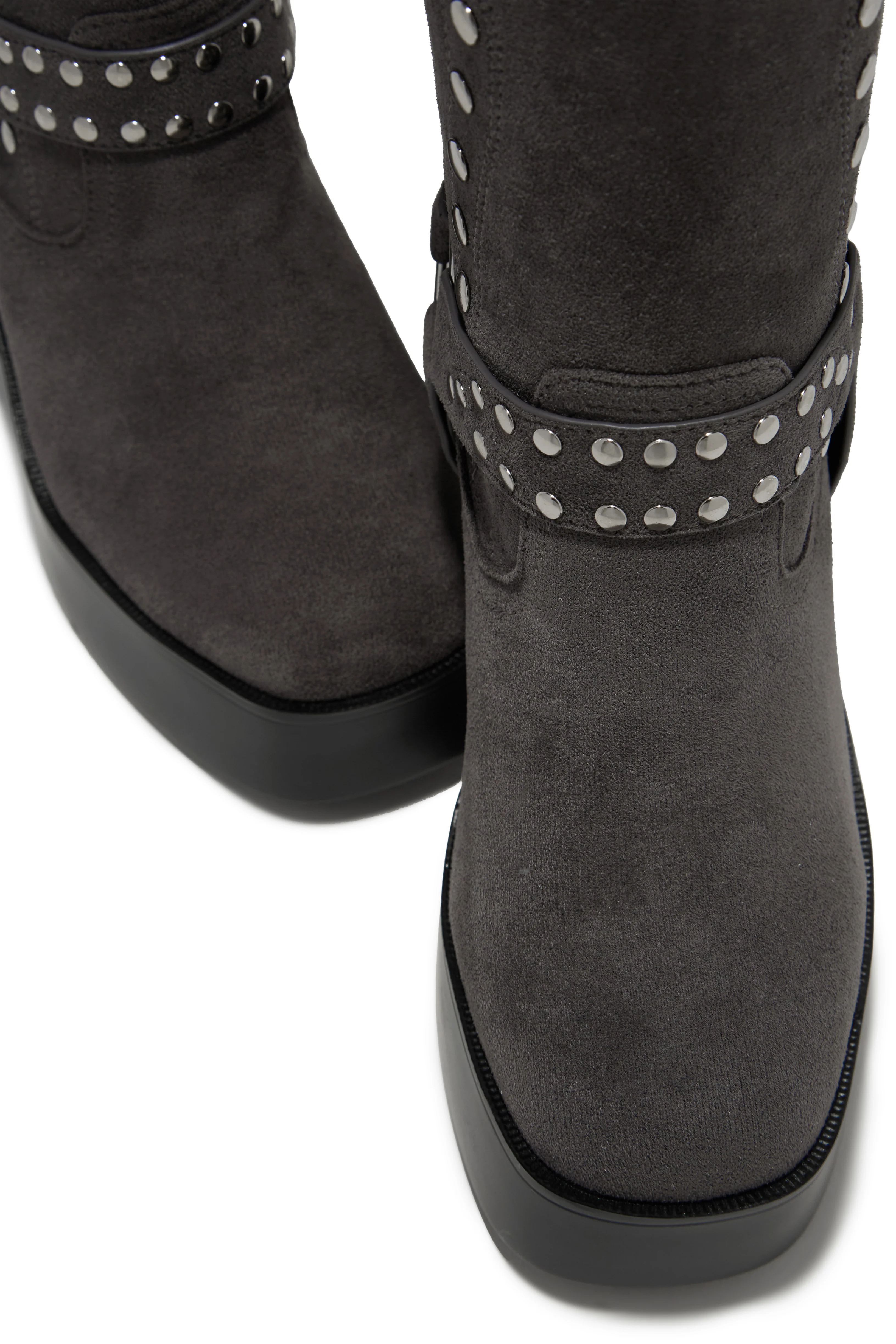 Kamari Block Heel Moto Boots - Grey - Image 3