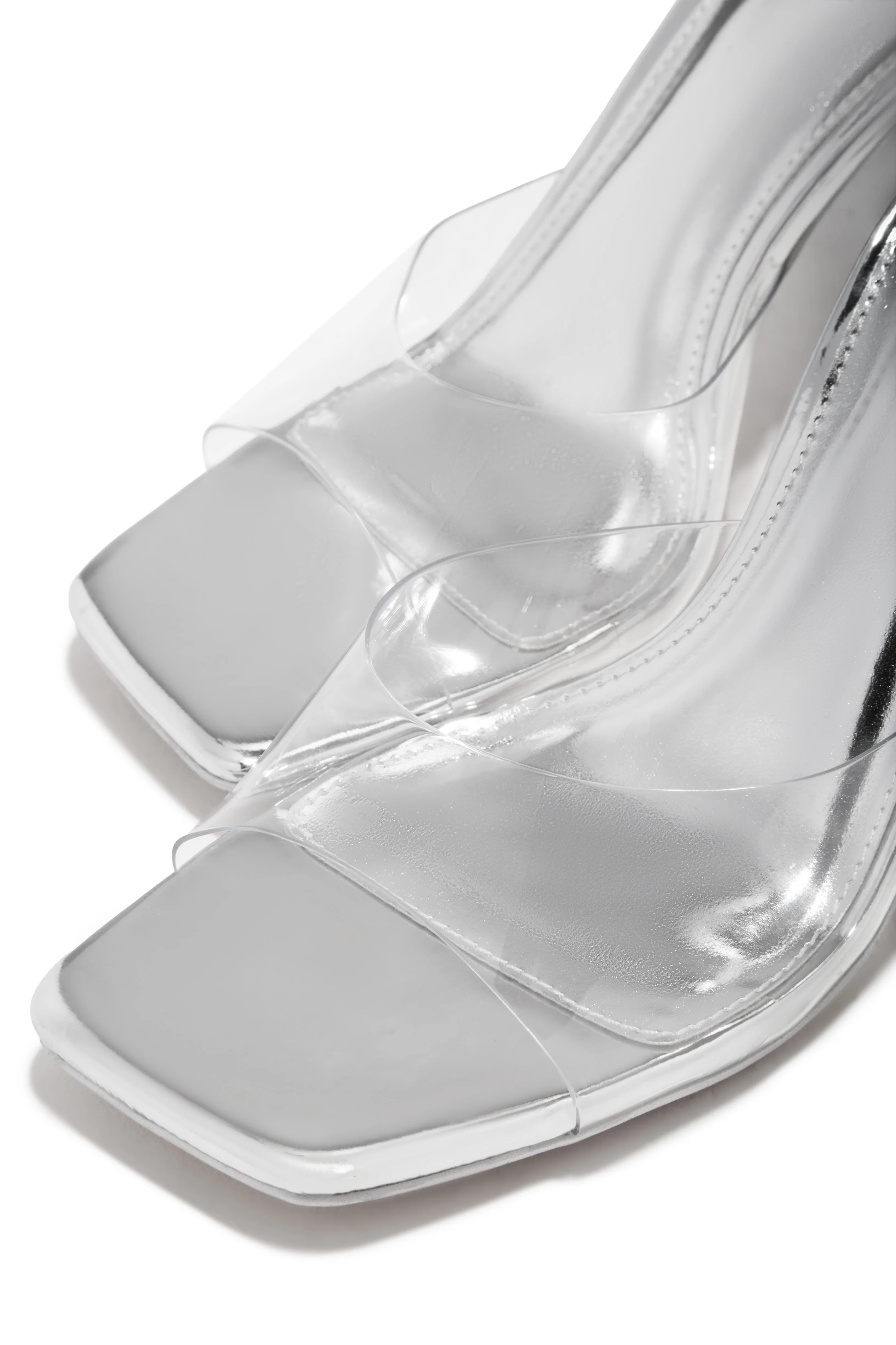 Kendal Clear Strap Mid Heel Mules - Silver - Image 4